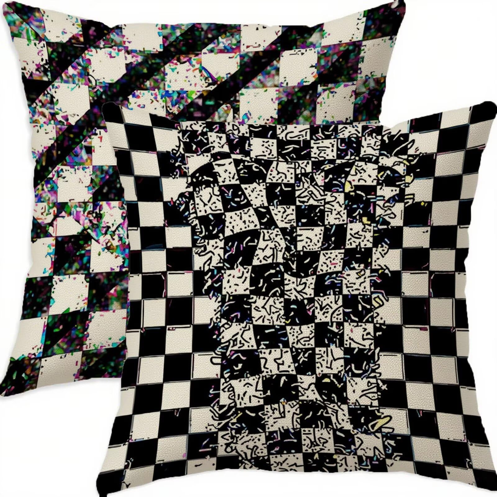 Housse de coussin 60x60cm lot de 2 en lin motif géométrique noir B330