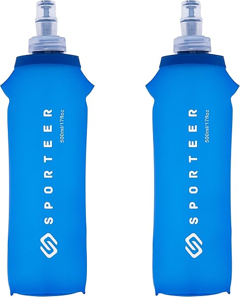 Sporteer 500ml Soft Flask (2-Pack) - Leak-Proof Collapsible Water Bottle for Running Belts, Waist Packs and Handhelds - BPA-Free TPU Folding Bottle for Hiking, Marathons and Travel