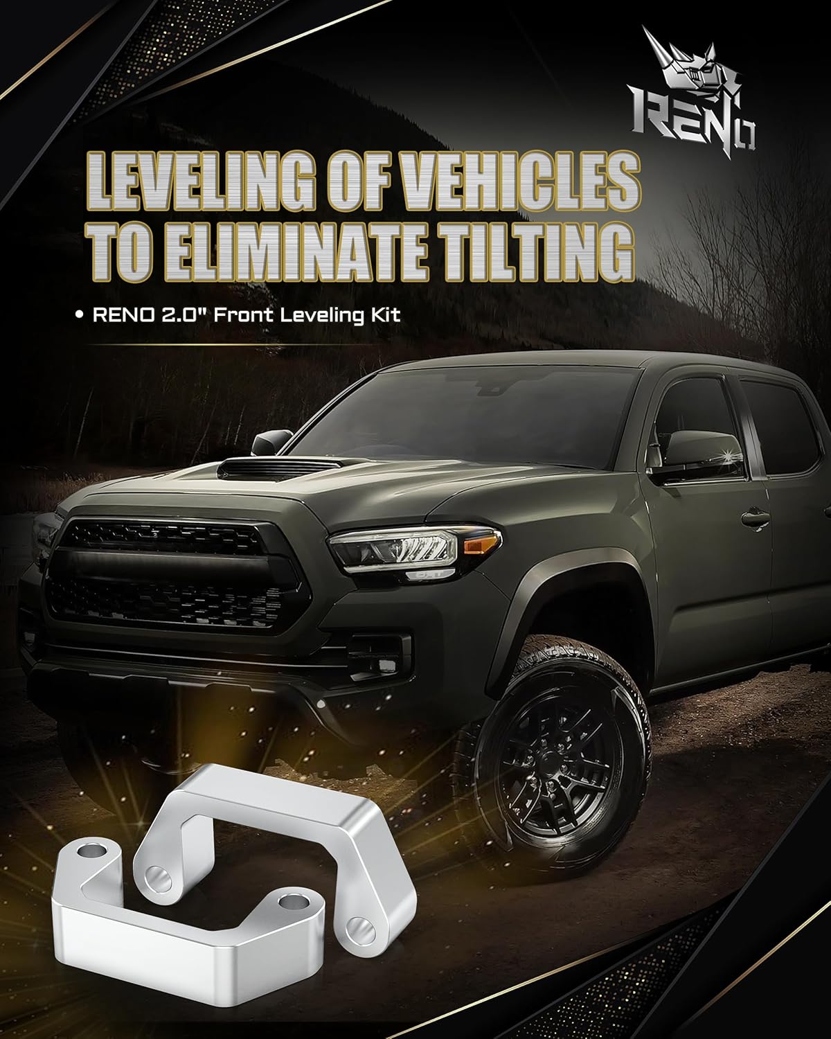 RENO 2" Leveling Lift Kit Compatible with 2007-2026 Silverado 1500 Avalanche Suburban Tahoe/Sierra 1500 Yukon XL 1500 4WD 2WD Truck Front Lift Kits (Aluminium, 2Pcs)