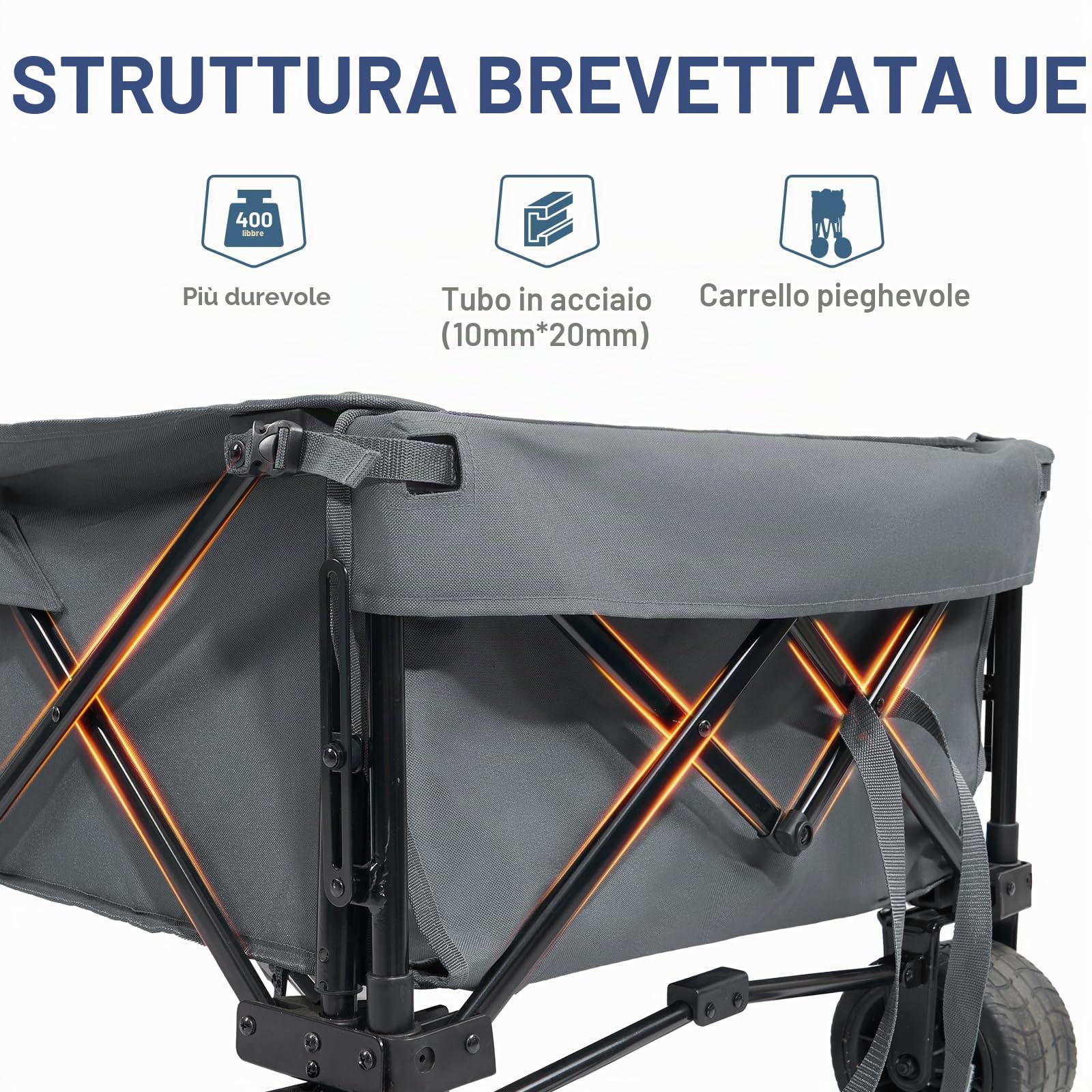 TIMBER RIDGE Carrello pieghevole 600L Extra Lungo con Portellone Posteriore Freno Carrello da Spiaggia con Tasca Laterale Portabicchieri Maniglia regolabile, carrello da giardino Carrello da trasporto