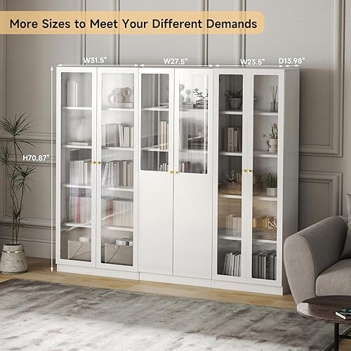 Vista 2 de IRONMIX Estantería moderna con puertas y estantes, estantería de metal de 70.87 pulgadas de alto, estantería alta, gabinete vitrina de 5 niveles