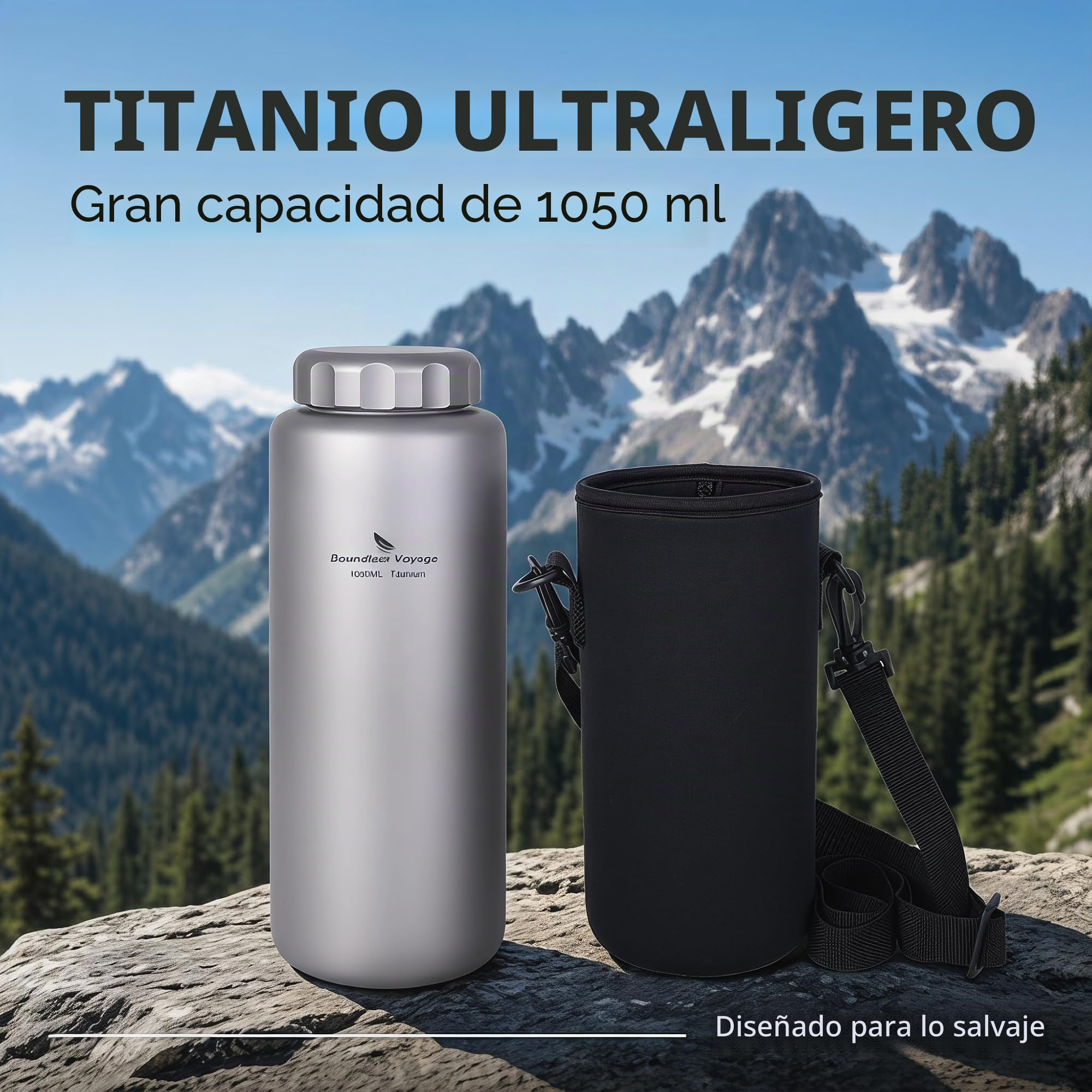 iBasingo 1050 ML Titanio Botella de agua al aire libre impermeable boca ancha deporte botella potable camping té café cafetera hervidor para senderismo escalada Ti1591I