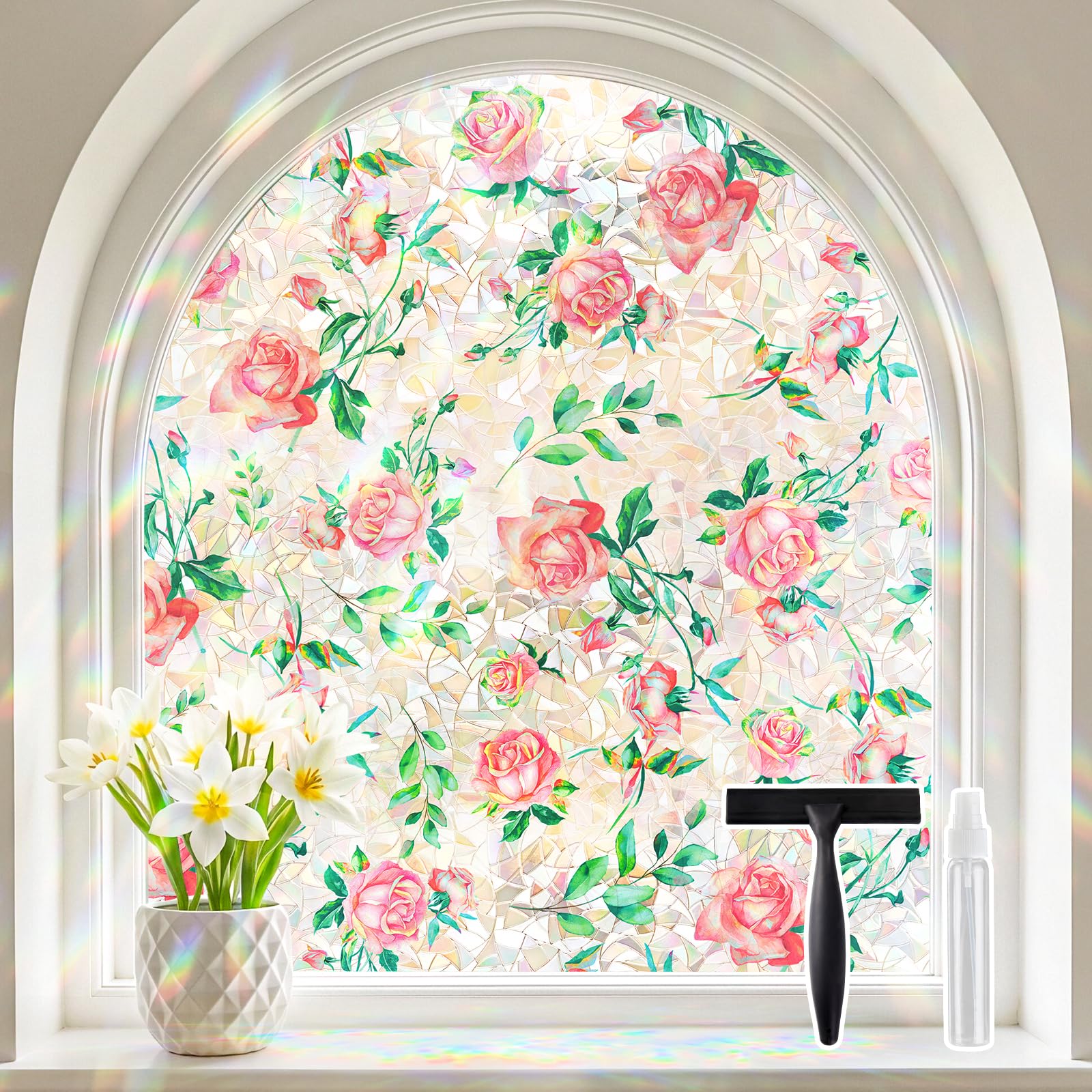 Lifetree Stained Glass Rainbow Window Film, Static Cling, Rose, 75x200cm