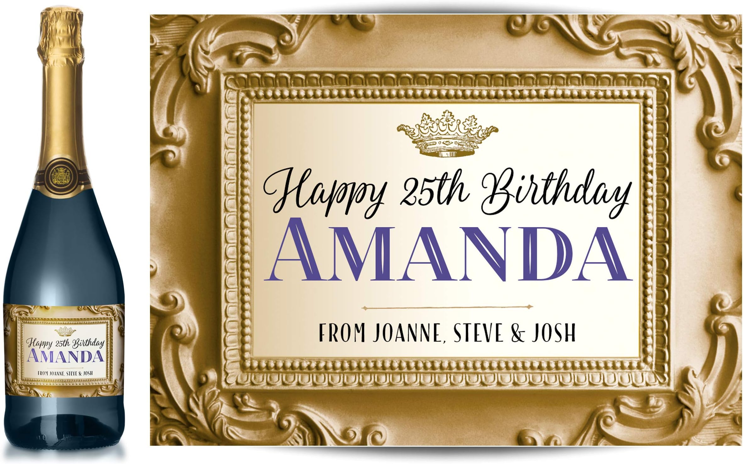 TigerMill PublishingPersonalised Gold Effect Champagne Labels for Any Occasion or Event, Birthday, Wedding, Engagement, Anniversary, Hen Night, Christmas, Congratulations etc… (Gold/Purple)