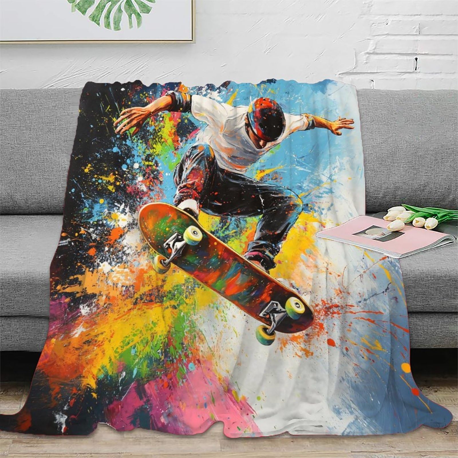 Couverture Skateboarder 3D compacte et lavable pour toute la famille