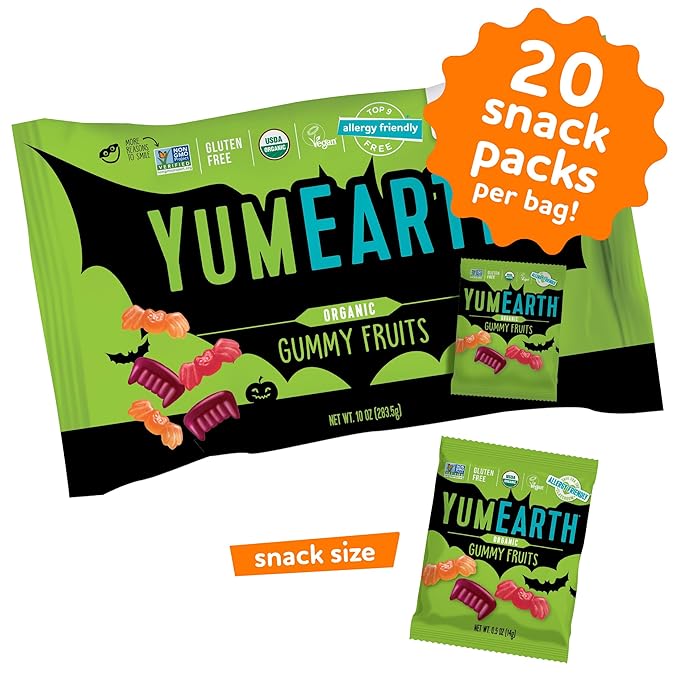 YumEarth Organic Halloween Gummy Fruits Fruity Candy Snack Packs