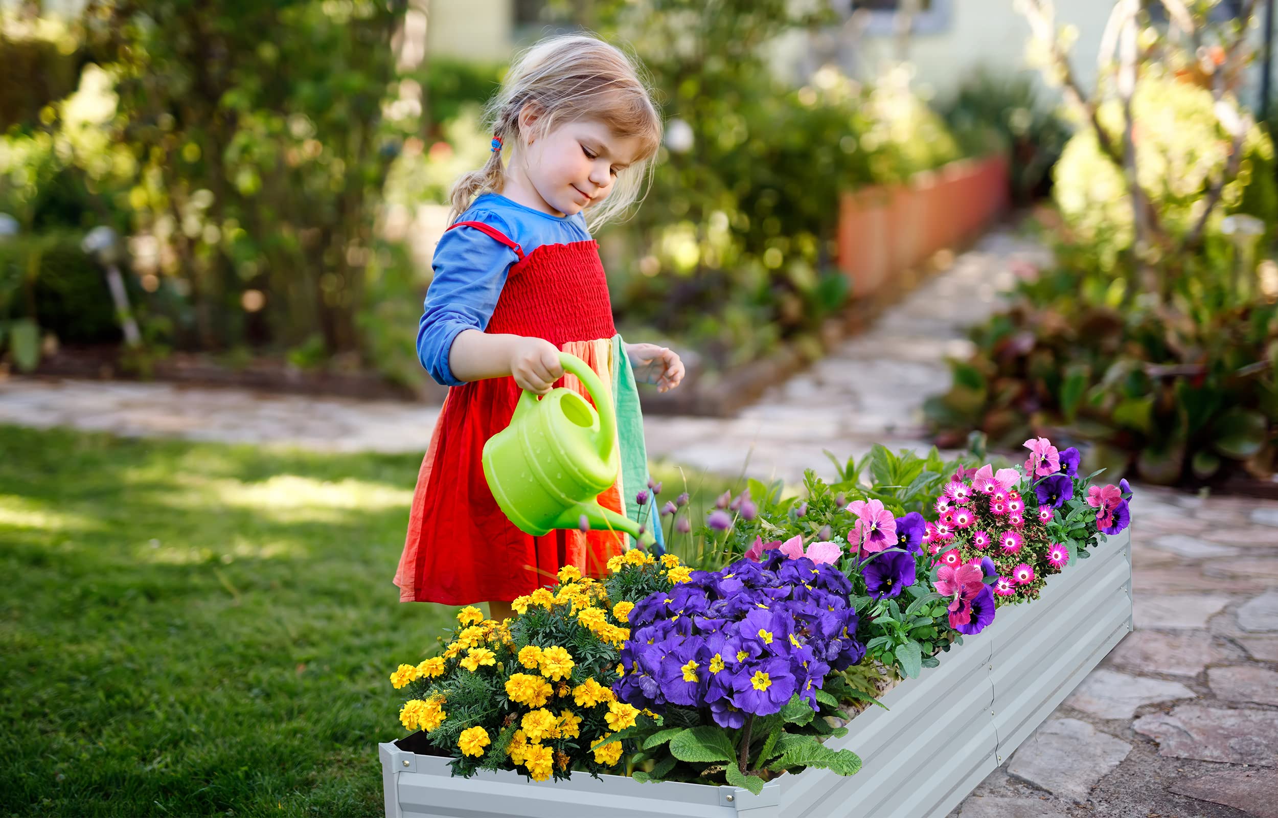 SONFILY Planter Raised Beds Raised Garden Bed for Gardening Garden Boxes Outdoor Metal Raised Garden Beds Galvanized Outdoor,8x2x1 Galvanized Grey