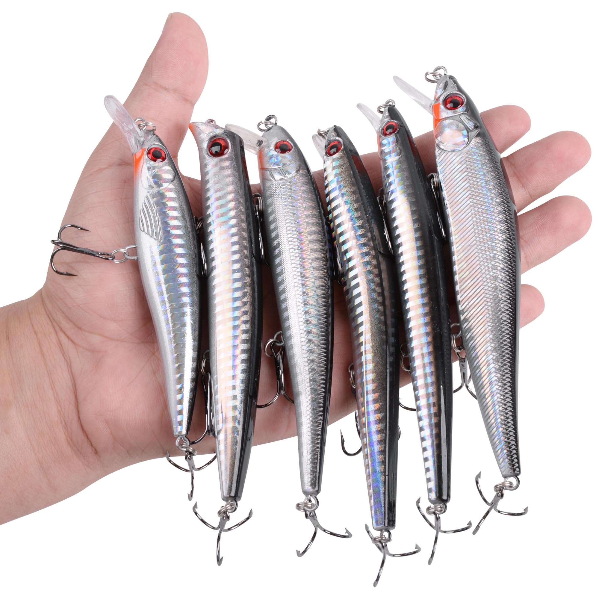 Kit de leurres de pêche en eau de surface, pêche au surf, plongée avec hameçons triples - 12 pièces