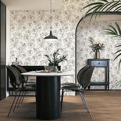 Miniatura 4 de Heroad Papel tapiz floral negro de la marca para despegar y pegar, papel tapiz bohemio para despegar y pegar, papel tapiz autoadhesivo extraíble