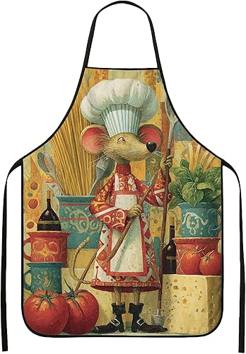 Fanciful - Delantal vintage para chef de ratón, colorido delantal de cocina para adultos, perfecto para barbacoa, jardinería y uso diario