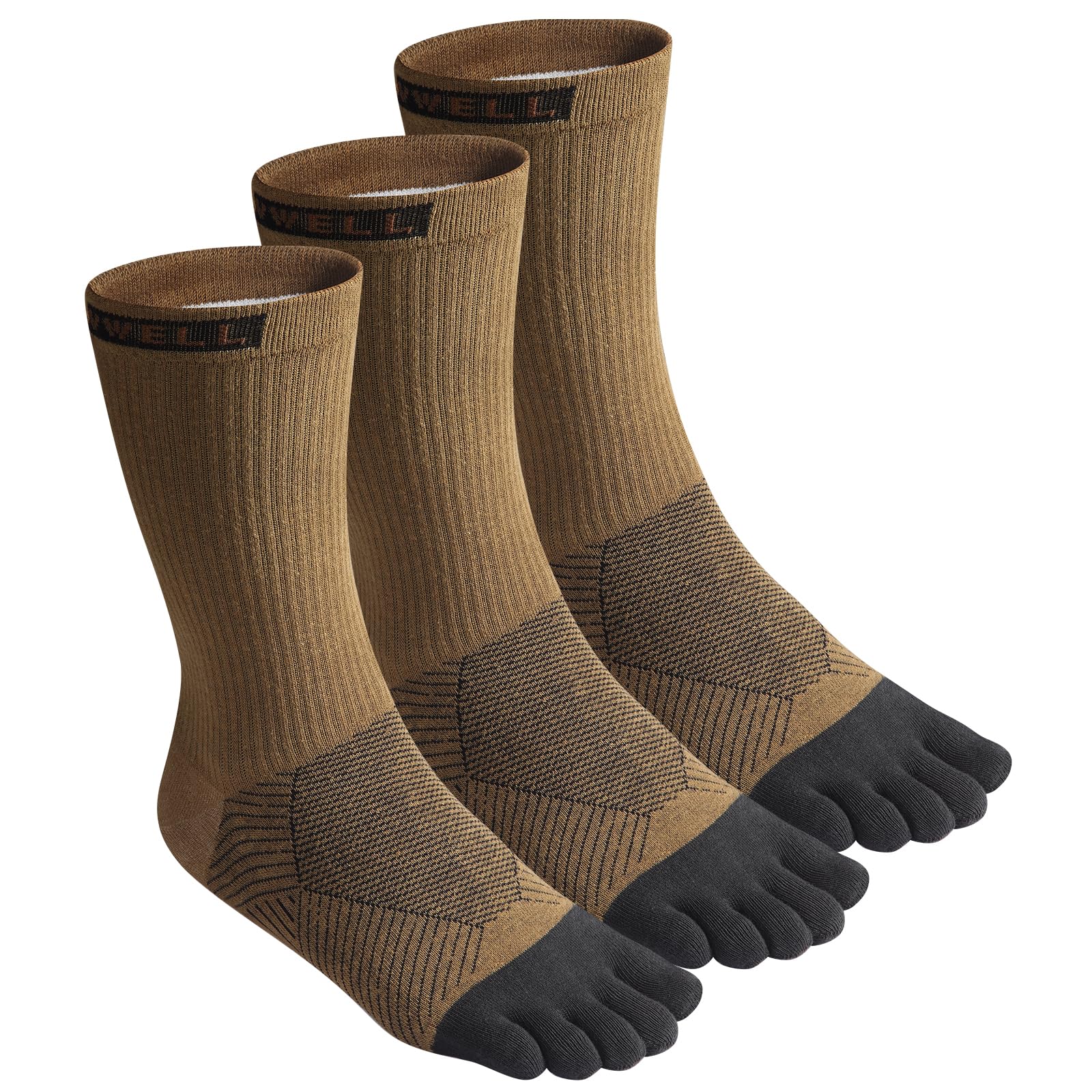 VWELL Toe Socks Cotton Athletic Running Five Finger Socks 3 Pairs,Size 7-11, Brown (3 Pairs), 7-11