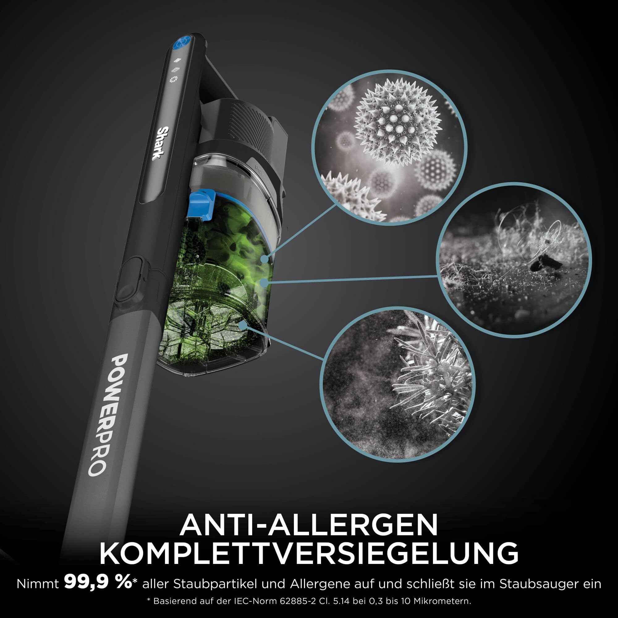 Shark PowerPro Akku-Staubsauger freistehend, bis 50 Min. Laufzeit, kabellos, beutellos, für Tierhaare, Allergiker, Teppich und Hartböden, mit LED-Licht und Knickgelenk-Rohr, IZ370EU