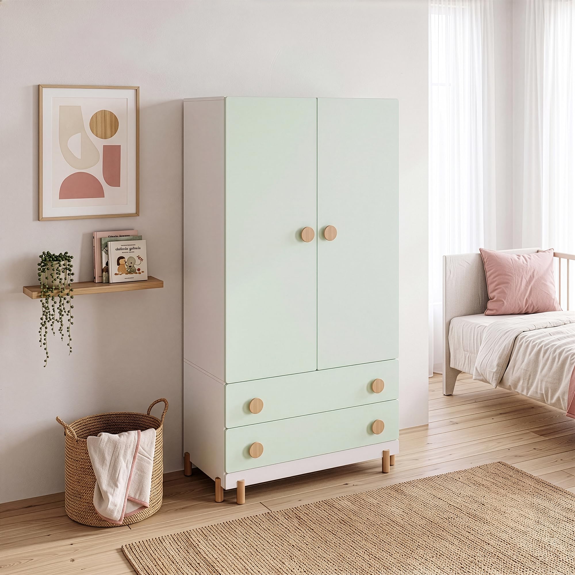[en.casa] Armario ropero Infantil Vaarentaa con 2 cajones 156x80x41cm Verde