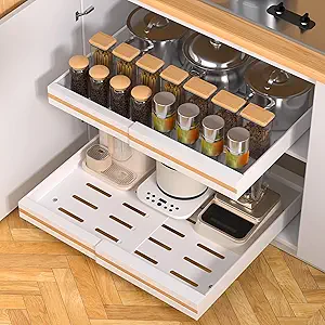 2 PACK Pull Out Cabinet Organizer (White, 21''DEEP, 12-20"Width)