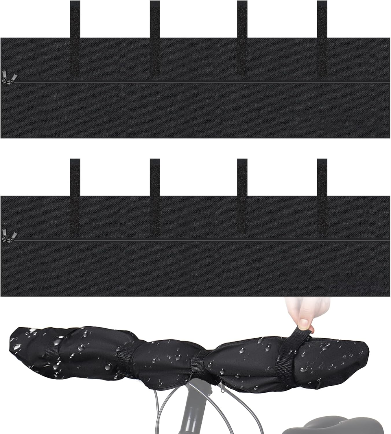 2 pcs Handlebar Cover Ebike Transport Protection, (35.8x 9 in) Widen lengthen Handlebar Protective Cover Handlebar Hood for Rear Rack Handlebar Rain 2 pcs Black