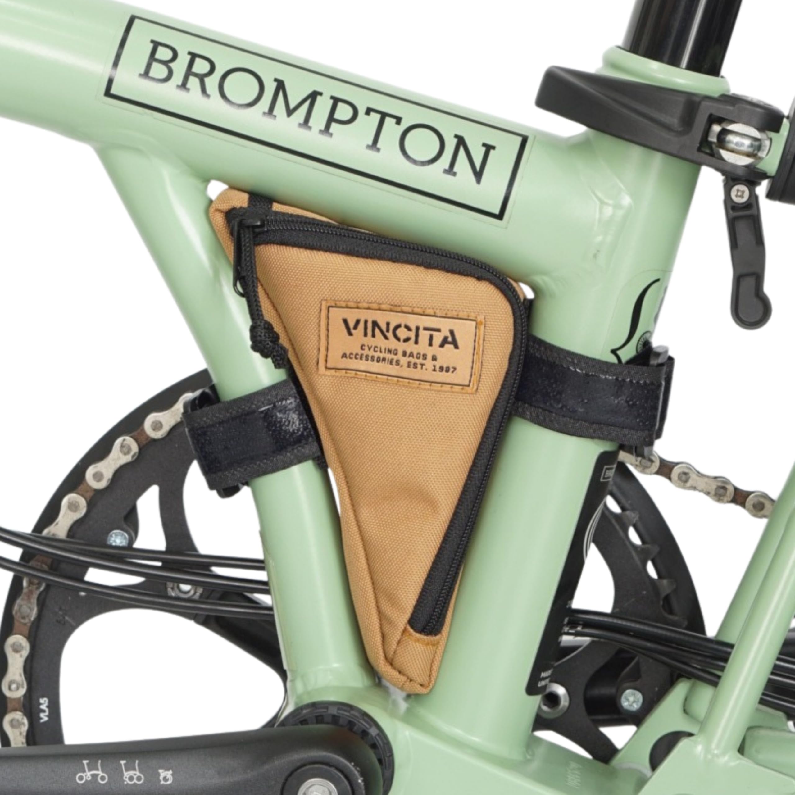 Vincita Boomerang Bag 3.0 Frame Bag for Brompton Folding Bike – Bicycle Accessory with Anti-Slip Straps, Detachable Hook-and-Loop System, and Internal Mesh Pocket (Brown)