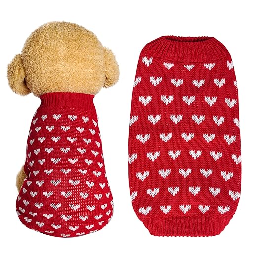 Dxhycc Dog Knitted Sweater Dog Heart Sweater Puppy Sweater Warm Soft Pet Holiday Clothes for Small Cats and Dogs (Red, S)