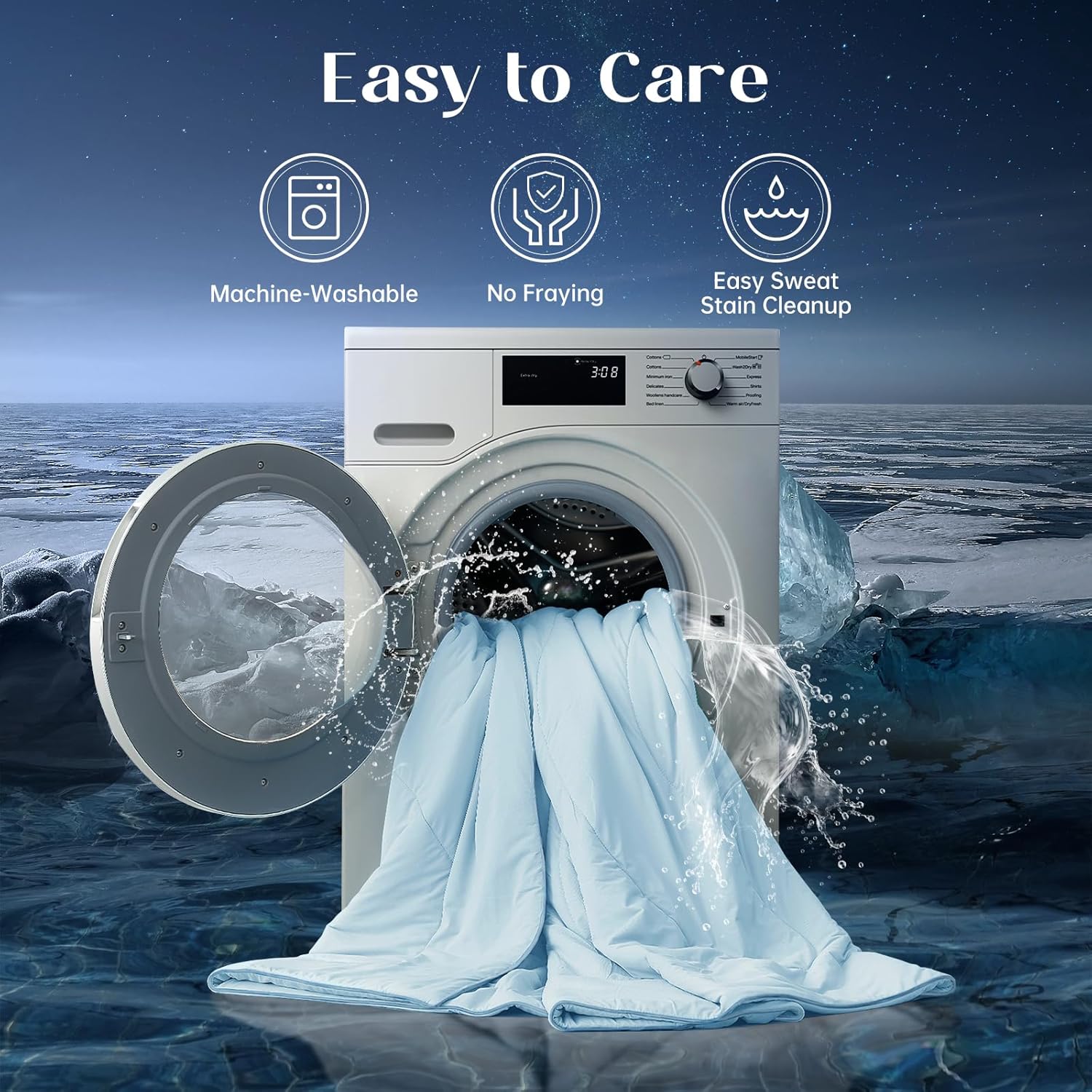 Dream Valley® Queen Comforter, Ultra-Soft & Cozy Down Alternative Comforter with NASA-Inspired Outlast® Technology, Temperature Regulating All-Season Lightweight Blanket, Ice Blue, 90"x90" - Image 8