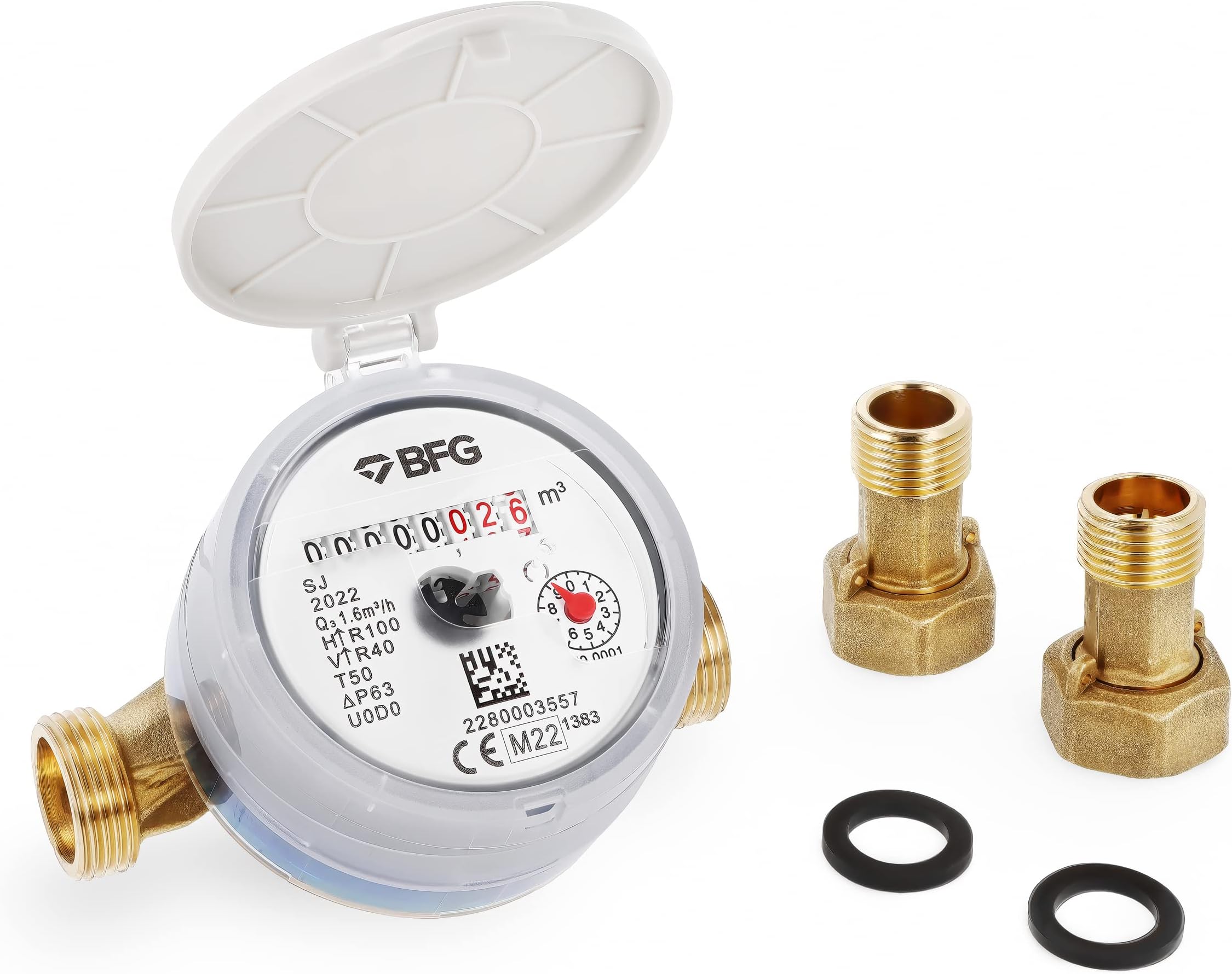 HYDROBIL WRAS Certificate Water Meter with Non-Return Brass Fittings 1/2" BSP, Antimagnetic Cold Water Flow Meter 50°C H-R100 V-R40 Legible Rotary Counter Qn 1.6 m3/h Pressure 16 Bar
