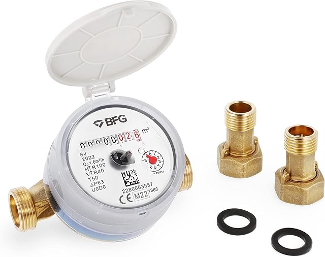 HYDROBIL Antimagnetic Cold Drinking Water Meter for Buildings and Gardens with Hermetic Counter Filter Rotary Meter Coupling 15 mm 1/2" Qn 1.6 m3/h