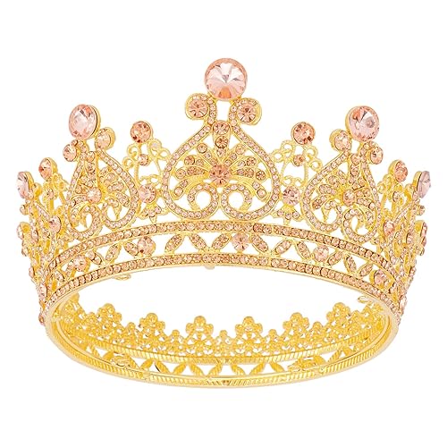 Aprince Tiaras y coronas redondas de cristal dorado champán para mujer, tiaras para niñas, diadema de diamantes de imitación, tiara para mujer,