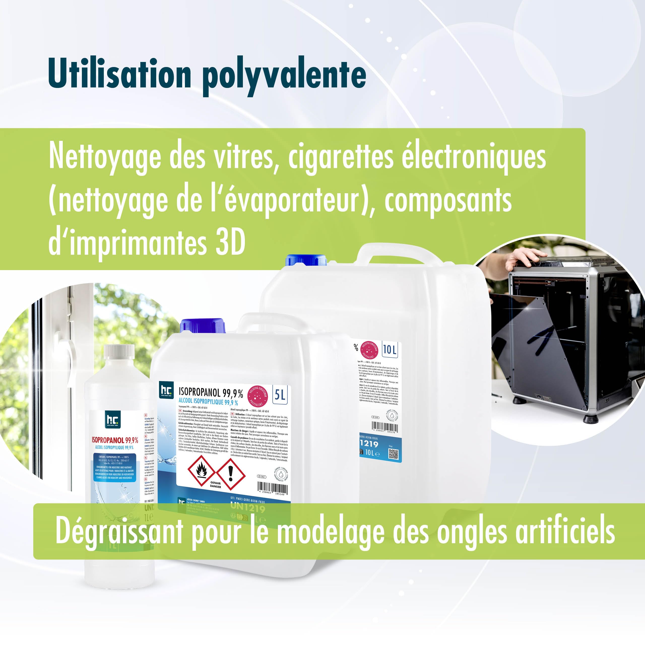 Höfer Chemie Isopropanol 99,9% (IPA) 24 X 1 L - Alcool Isopropylique pour le Nettoyage et le Dégraissage - Solvant Puissant - Multiusage