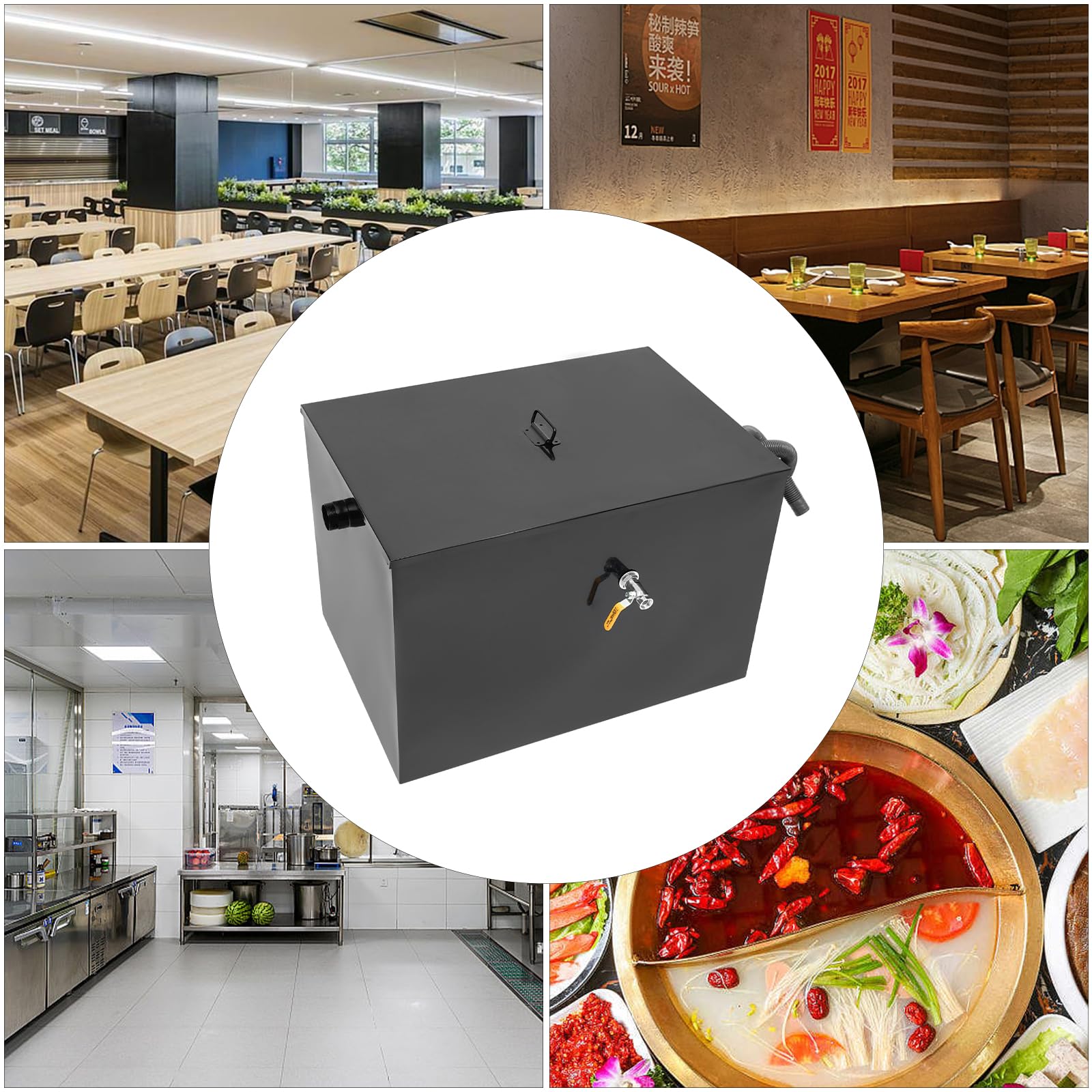 KOLHGNSE Commercial Under Sink Grease Trap Restaurant Kitchen Oil Water Separator 3-Layer Filter (Black)