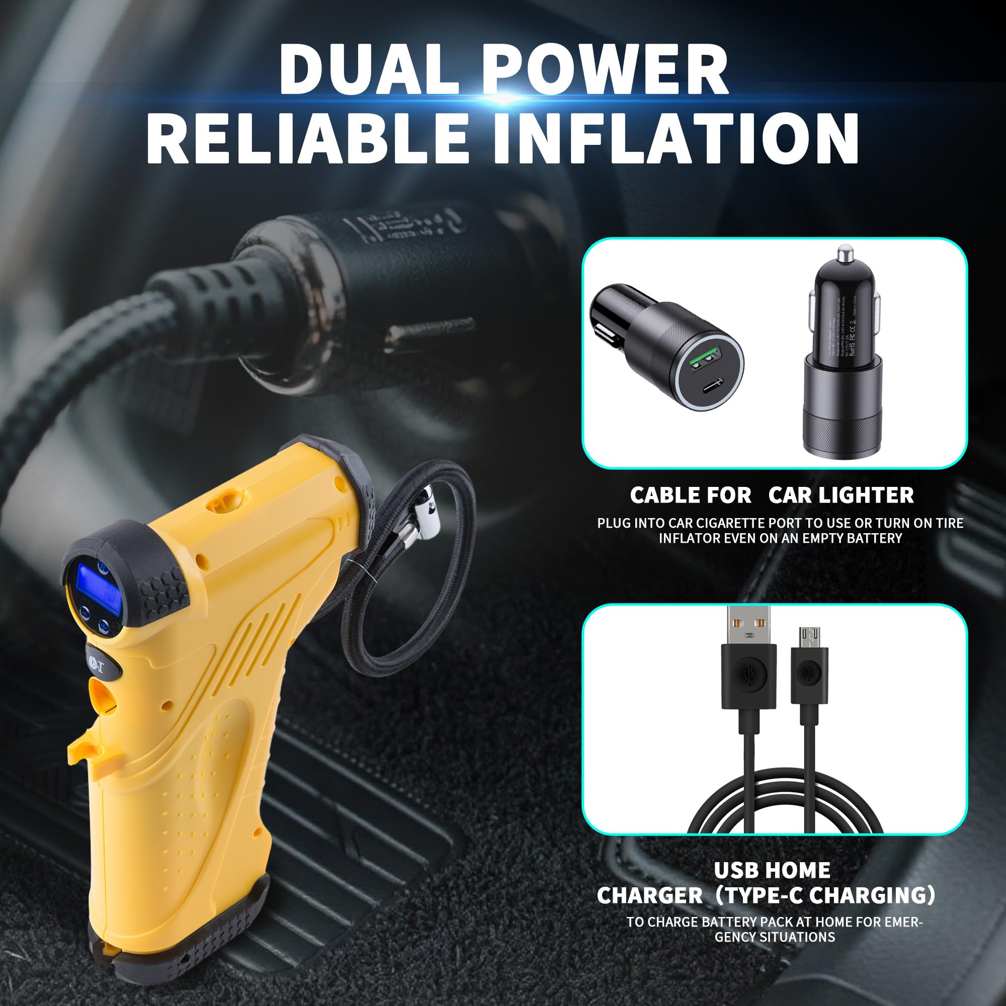 WELMOTIVE Portable Car Tire Inflator - Fast Auto Pump With Digital Display, 6000mAh Battery - View #7