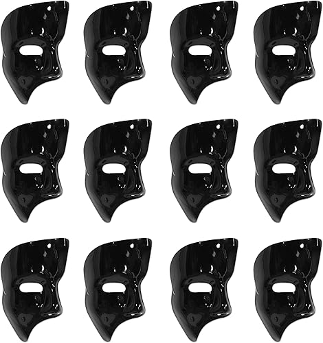 Beistle 12 máscaras fantasmas en negro, máscaras de media cara, accesorios de fiesta de disfraces de Halloween, accesorios de disfraces de teatro