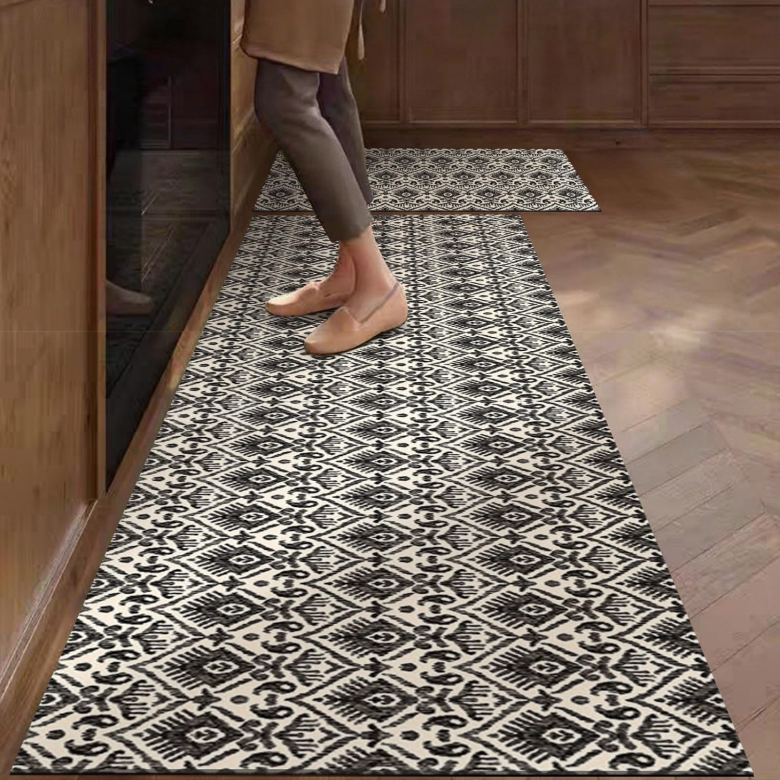 Alfombras de cocina lavables y seguras: set de PVC gris antifatiga que repele agua y aceite