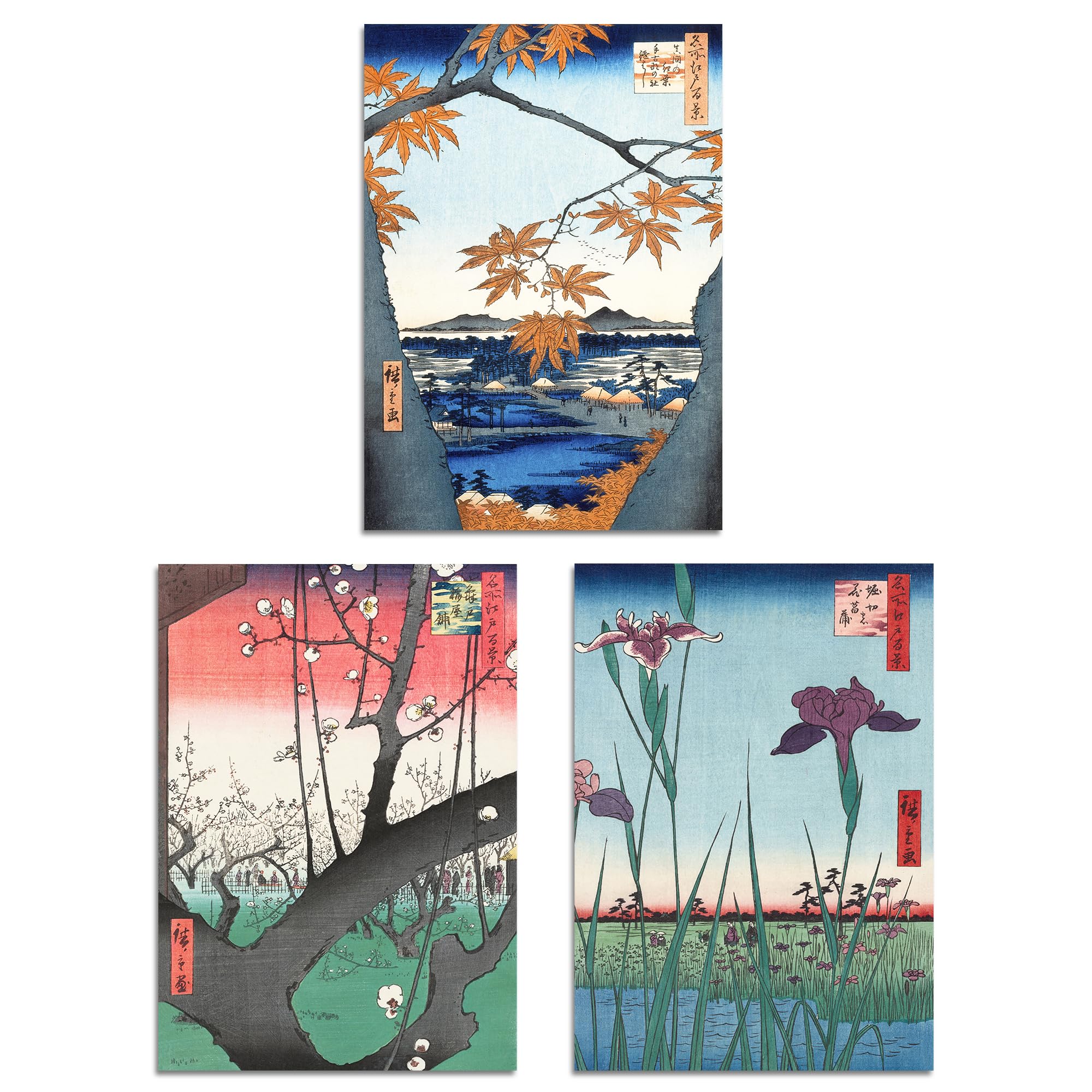 Set of 3 Utagawa Hiroshige Nature Japanese Landscapes A3 Wall Art Prints