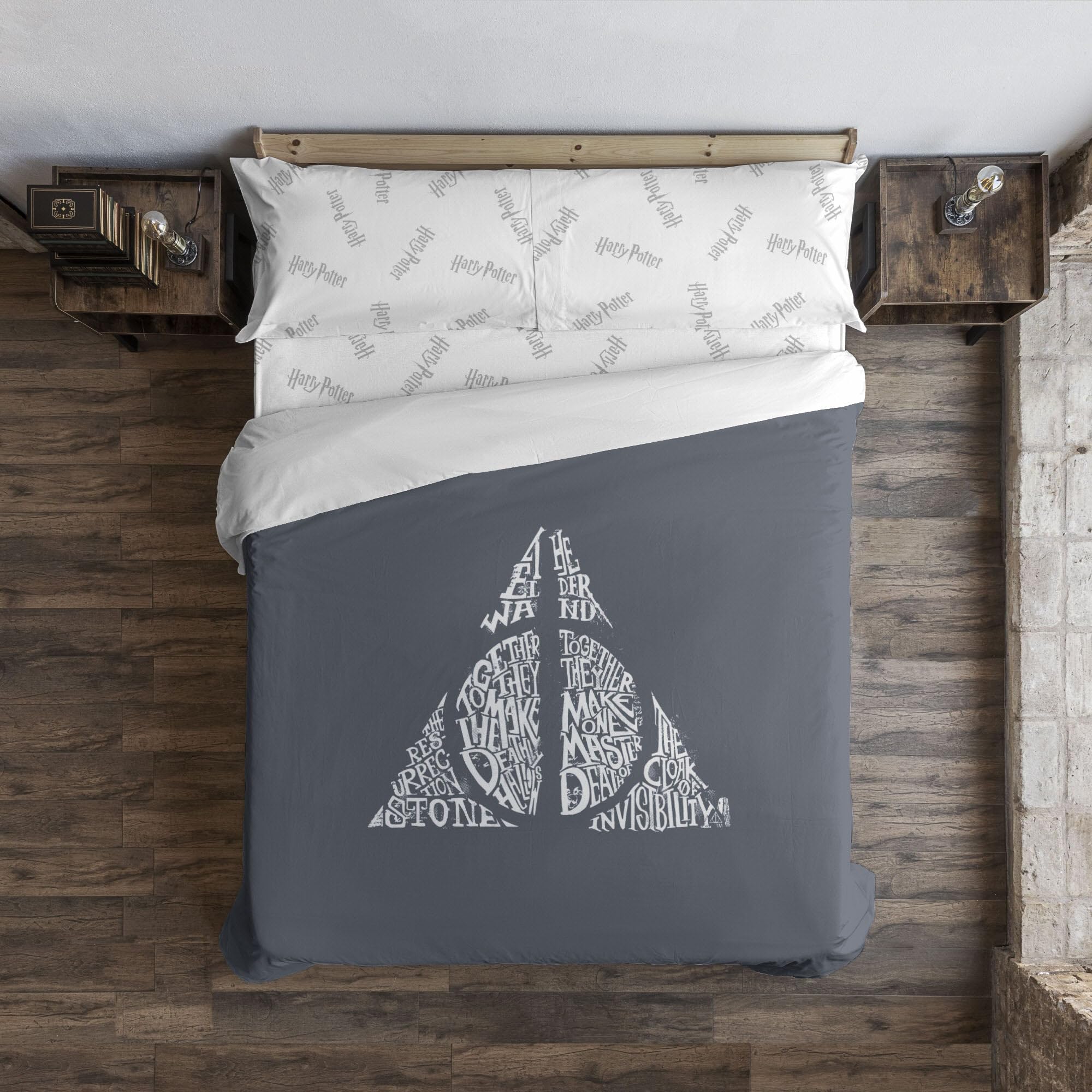 BELUM | Harry Potter Duvet Cover, 100% Cotton Hallows Lettering Duvet Cover for 80 cm Beds (140 x 200 cm)