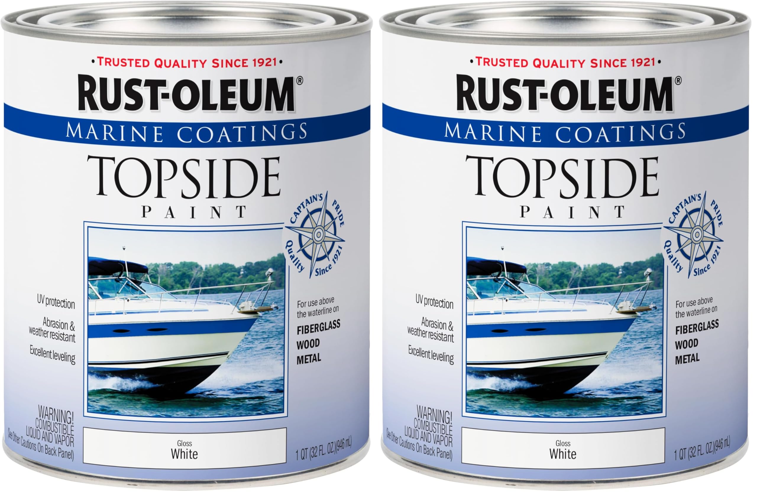 Rust-Oleum 206999 Marine Topside Enamel Paint, Gloss White, 1-Quart, 32 Fl Oz (Pack of 2)