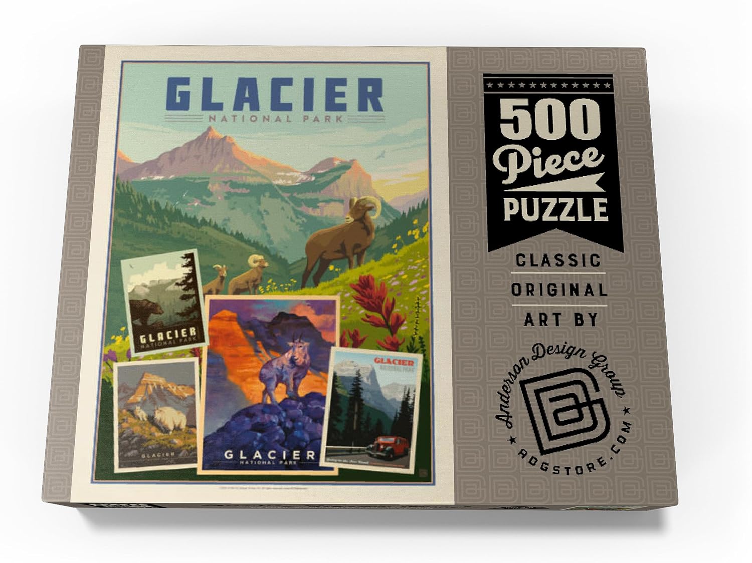MyPuzzle Glacier National Park: Collage Print, Vintage Poster - Premium 500 Piece Jigsaw Puzzle for Adults