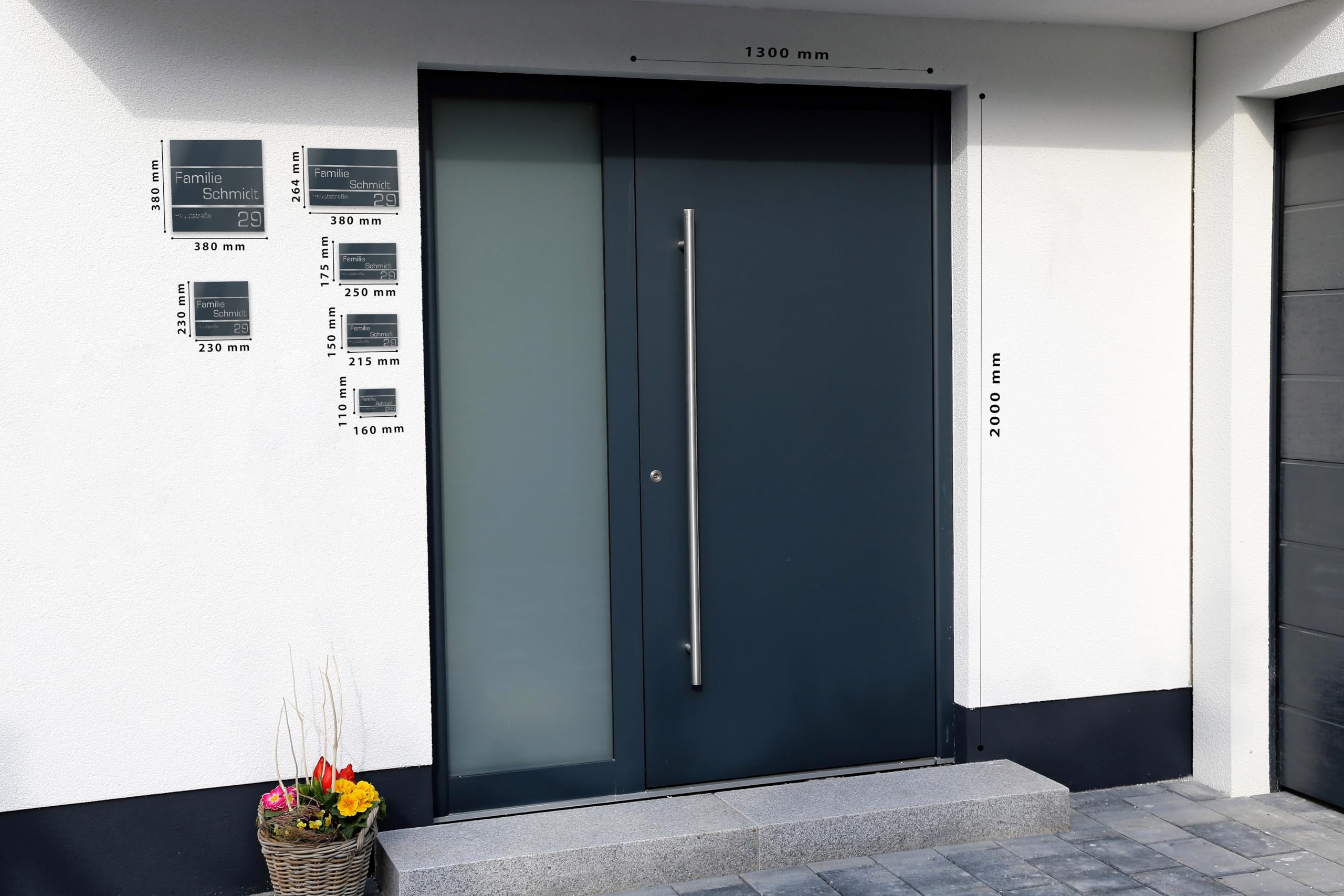 Número de Casa Exterior Personalizable de Acero Inoxidable. 250 x 175 mm en Negro Resistente a la Intemperie. Para Puertas y Portales. [Made in Germany]