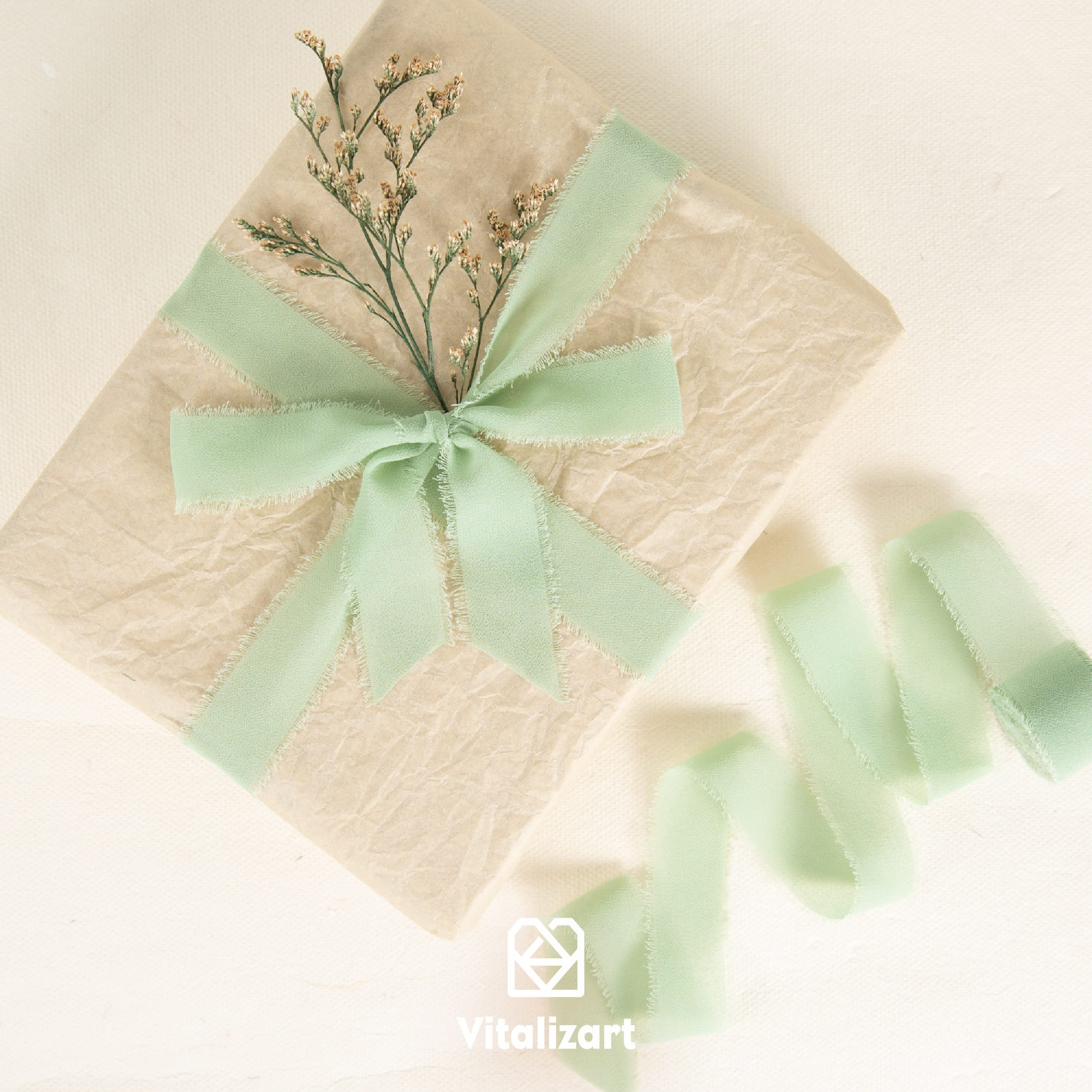 Vitalizart Sage Green Chiffon Silk Ribbon 1" x 21 Yd Fringe Fabric Package (3 Rolls * 7 Yd) for Wedding Invitations Bridal Bouquets Decorations Gifts Wrapping & Bow Making - Image 3