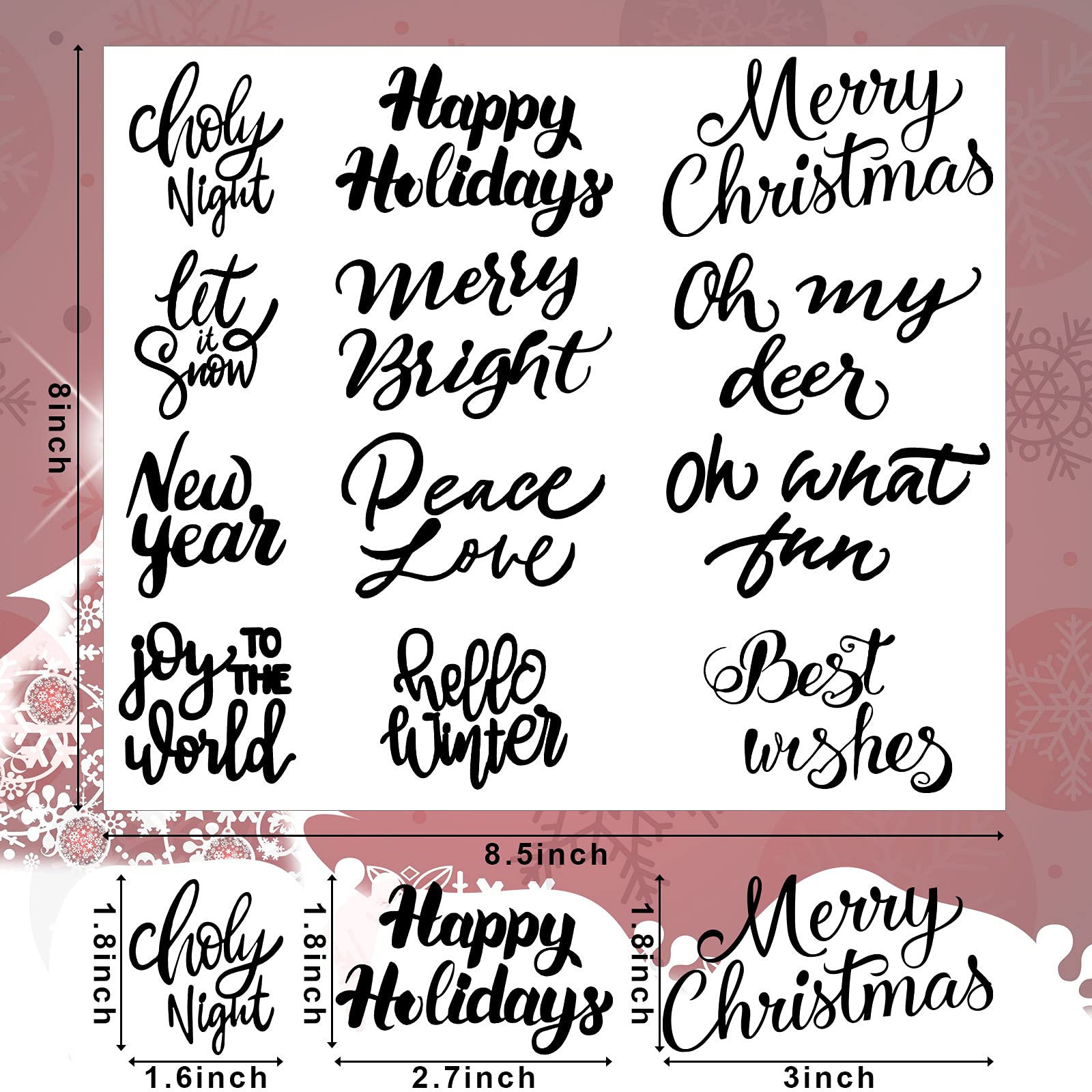 24 Pcs Christmas Words Vinyl Decals Holiday Letter Greeting Sticker Christmas Ball Bottle Decal Black Words Ornament Sticker Farmhouse Window for Ball Bottle Wall Window Decor