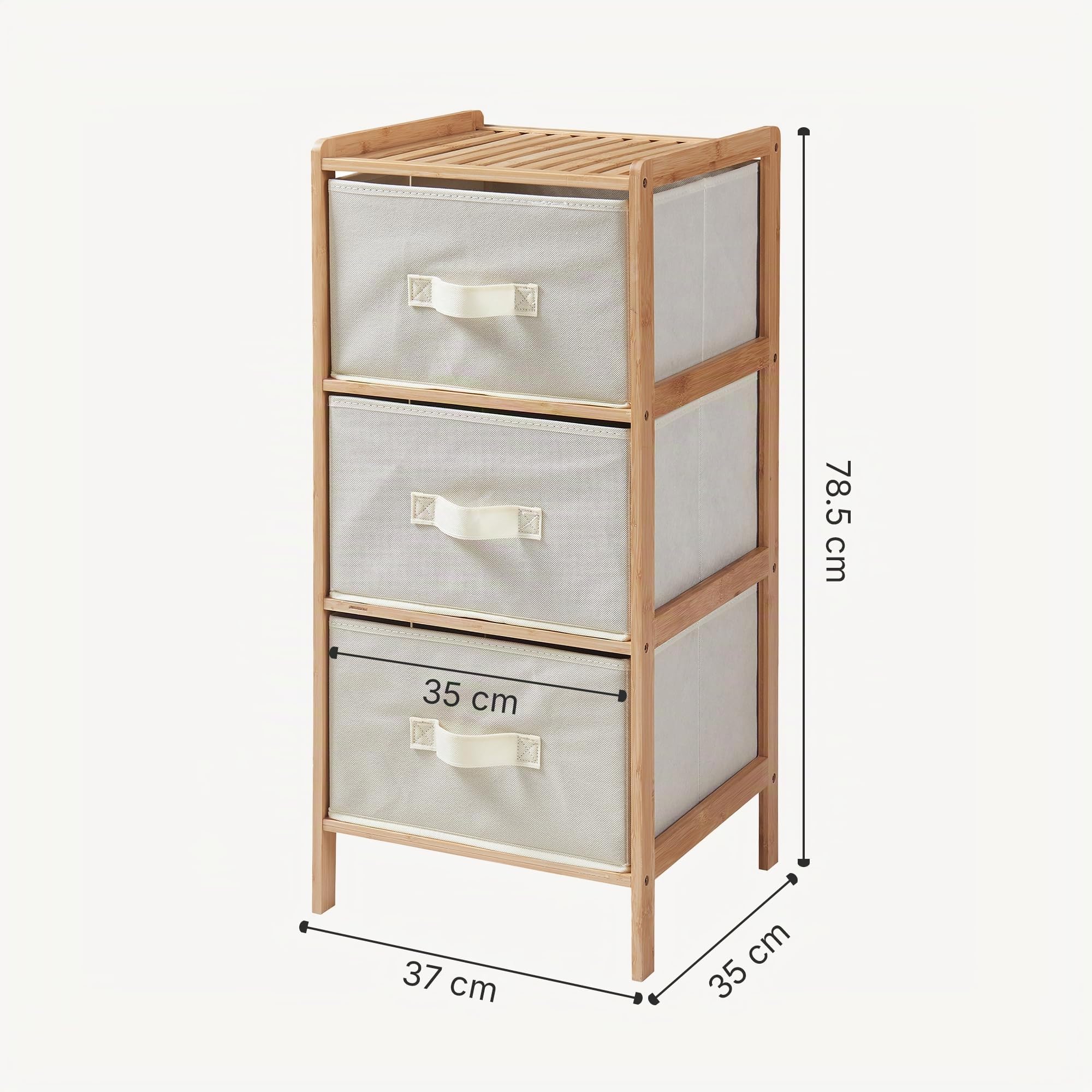 [en.casa] Cajonera Maldon Cómoda Mueble Versátil Aparador con 3 Cajones para Dormitorio Salón Sala de Estar Recibidor Bambú Cestas de Vellón 79x37x35cm - Bambú Natural/Beige