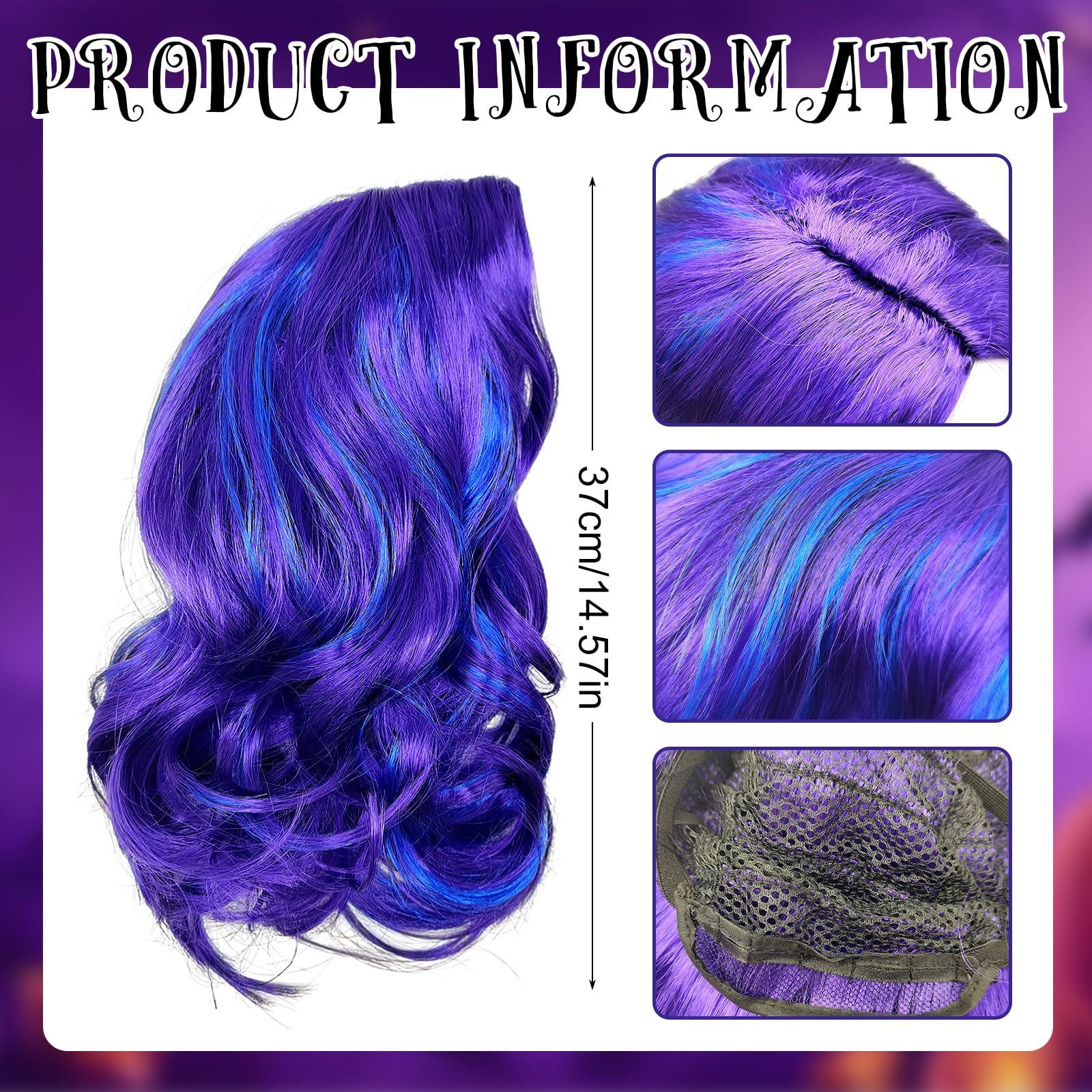 SAIIURV Purple Witch Wig Women Curly Purple Wigs for Women Halloween Wig for Halloween Masquerade Carnival Party - Image 2