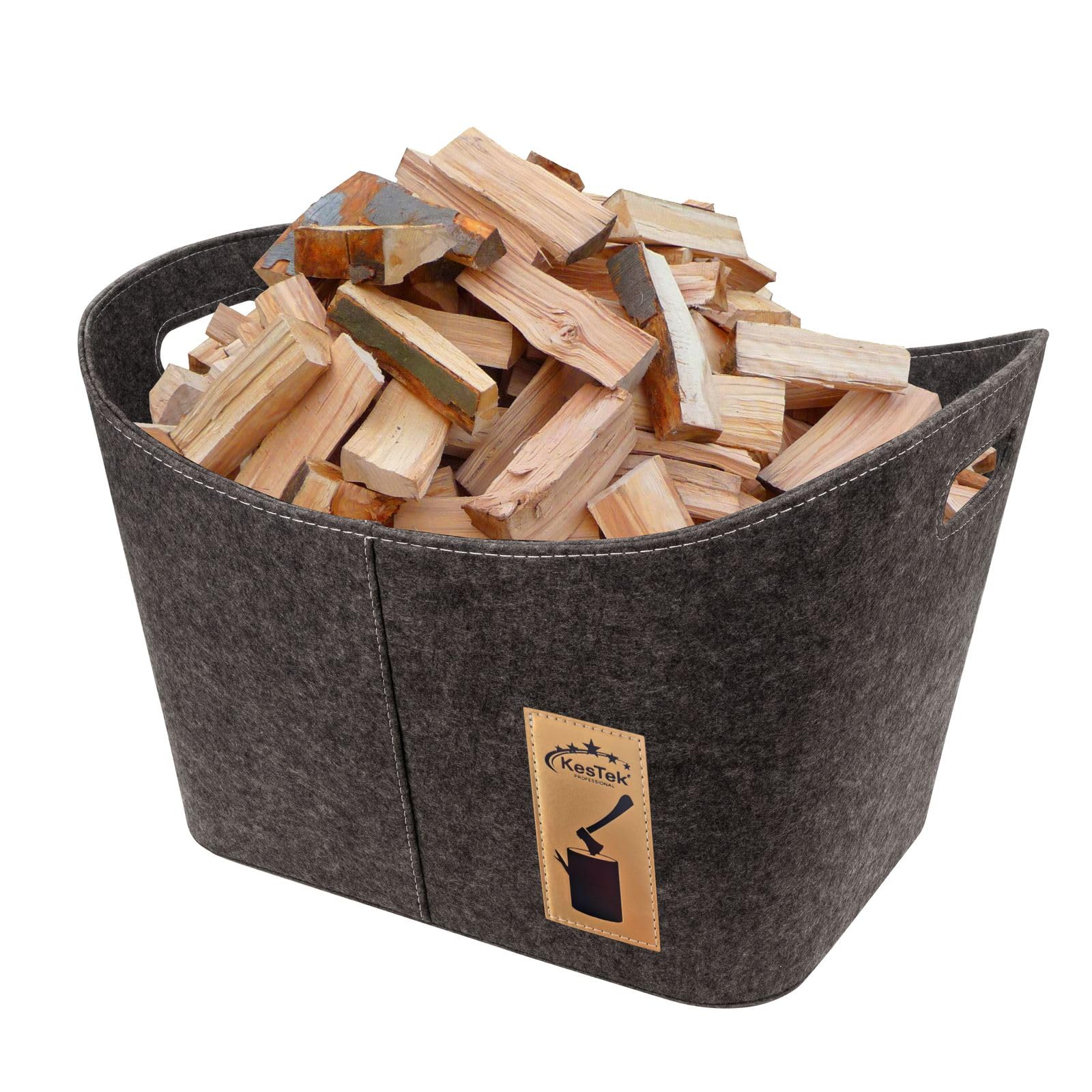 Kestek Brenn-Holzkorb Filzkorb Nepal anthrazit 550x405x355 mm - Kaminholzkorb, Holztragekorb, Aufbewahrung für Feuerholz