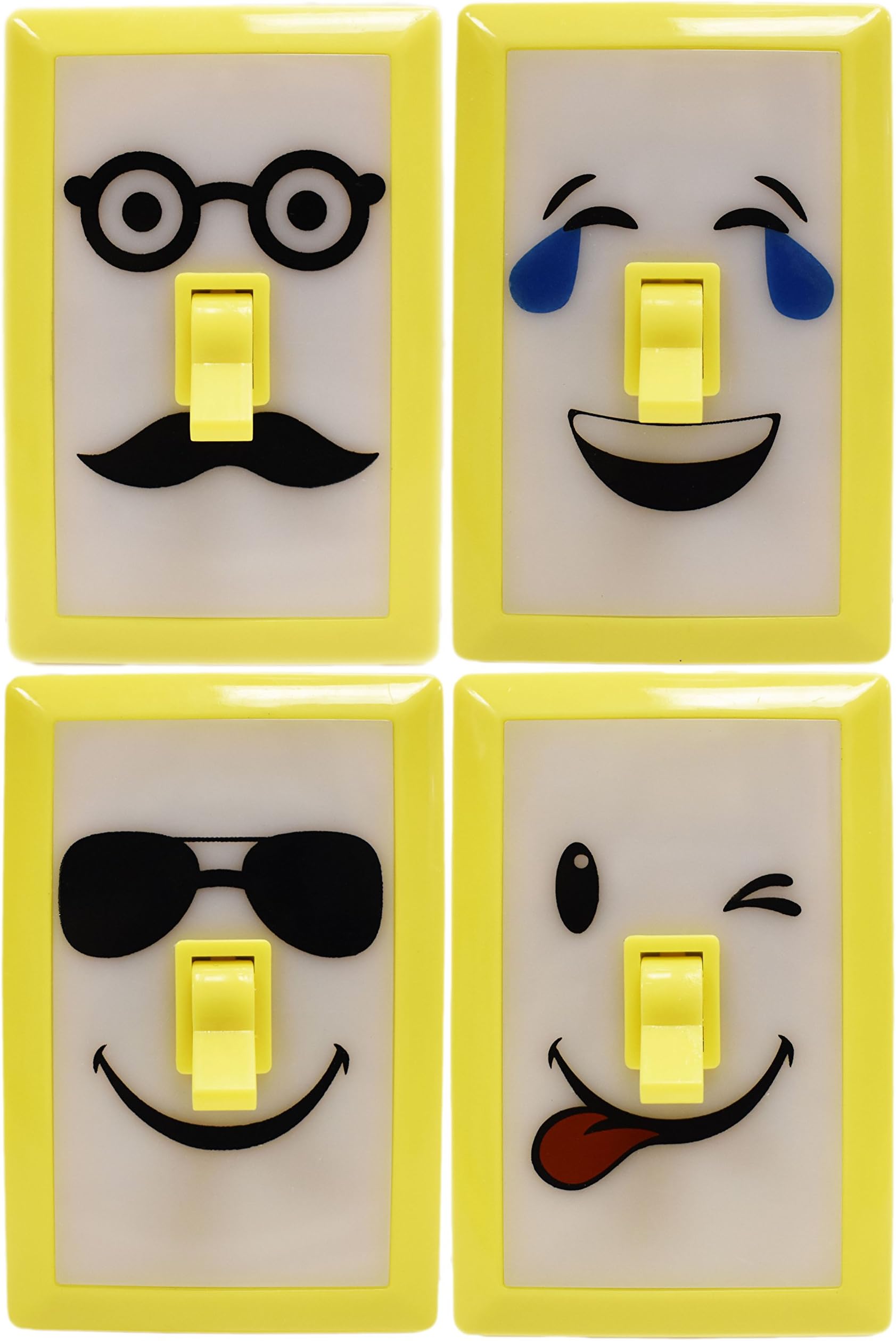 Black Duck Brand 4 Pack of Assorted Emoji 6 LED Night Lights with Switch - Ultra Bright - LED Technology - Super Bright LED Lights - Project Light - Night Light