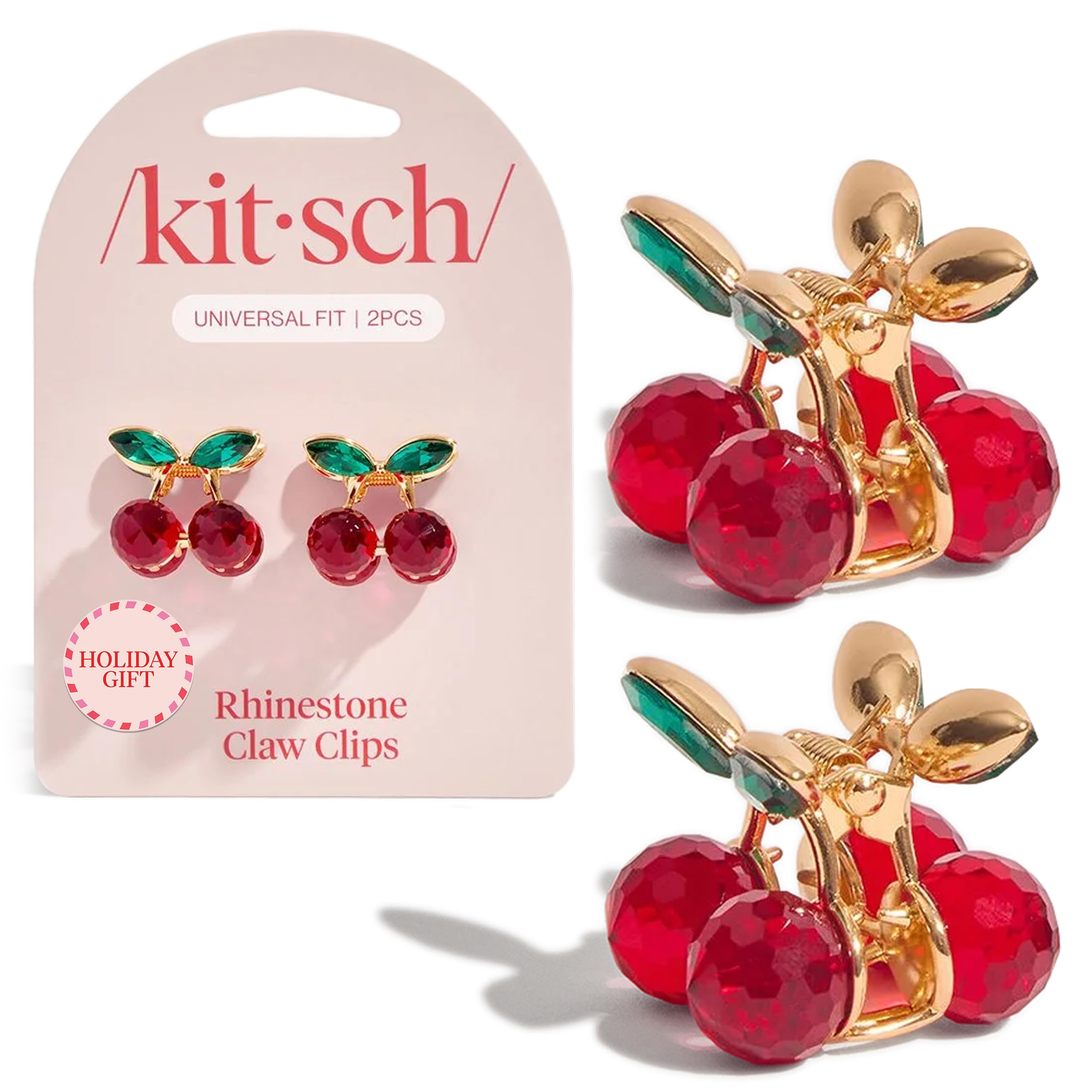 Kitsch Cherry Small Hair Clips for Women – Rhinestones Small Claw Clips | Electroplated Metal Springs and Anti-Rust Finish | Strong Hold for Updo and Cute Half Up Styles | Ideal Gifts for Women - 2pcs
