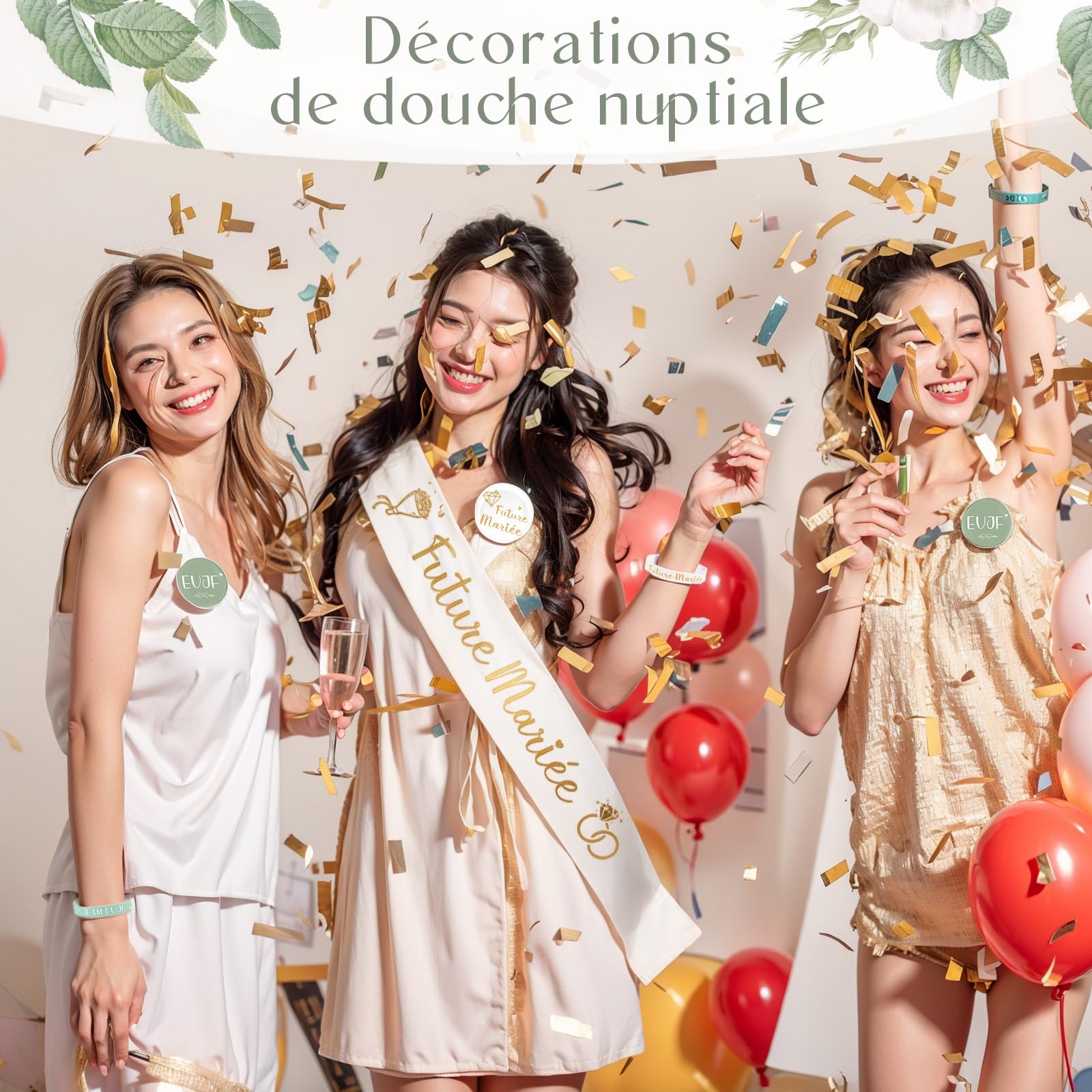 Accessoires de Mariage pour Future Mariée 21 Cadeaux EVJF avec Écharpe, Badges et Bracelets en Silicone
