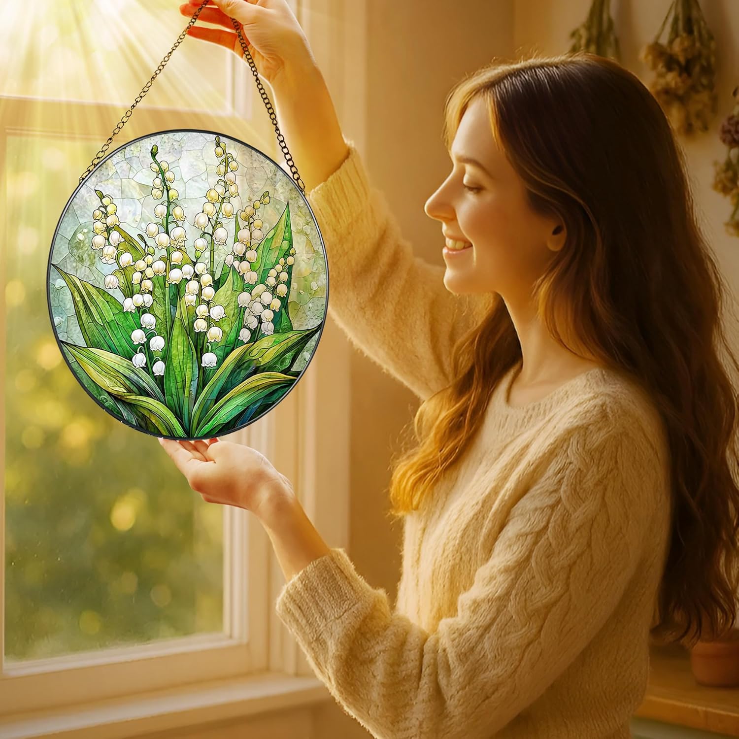 8'' Lily of the Valley Sun Catcher Ornament, Stained Glass Window Hanging, Suncatchers for Windows Hanging Ornaments, Window Decor | Flower Lover Gift, Mother's Day, Christmas, Birthday Gifts - Image 2