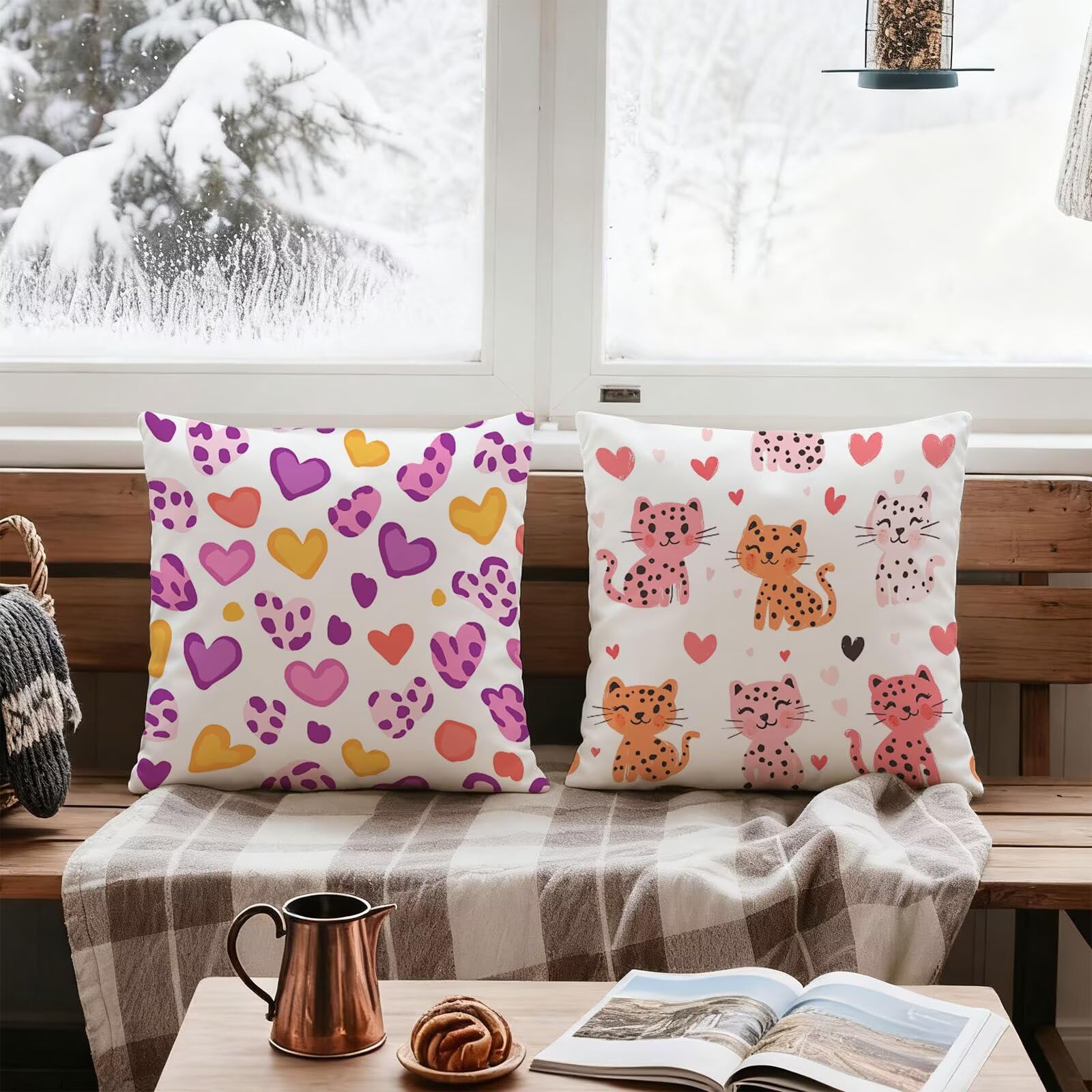 Rose Housse Coussin 60x60 Amour Taie Oreiller 60x60 Lot de 4 Super Doux Protege Oreiller 60 x 60 Decoration Automne Taie D'oreiller Carrées Coussin Canape, pour Maison Chambre Canapé Chaise E - 589