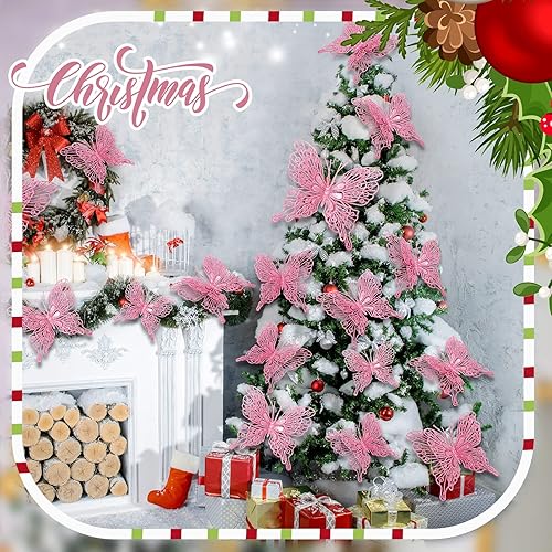 Miniatura 6 de 36 piezas de 3 tamaños de decoración de mariposa para árbol de Navidad adornos de mariposa hueca con purpurina decoraciones de mariposa colgantes