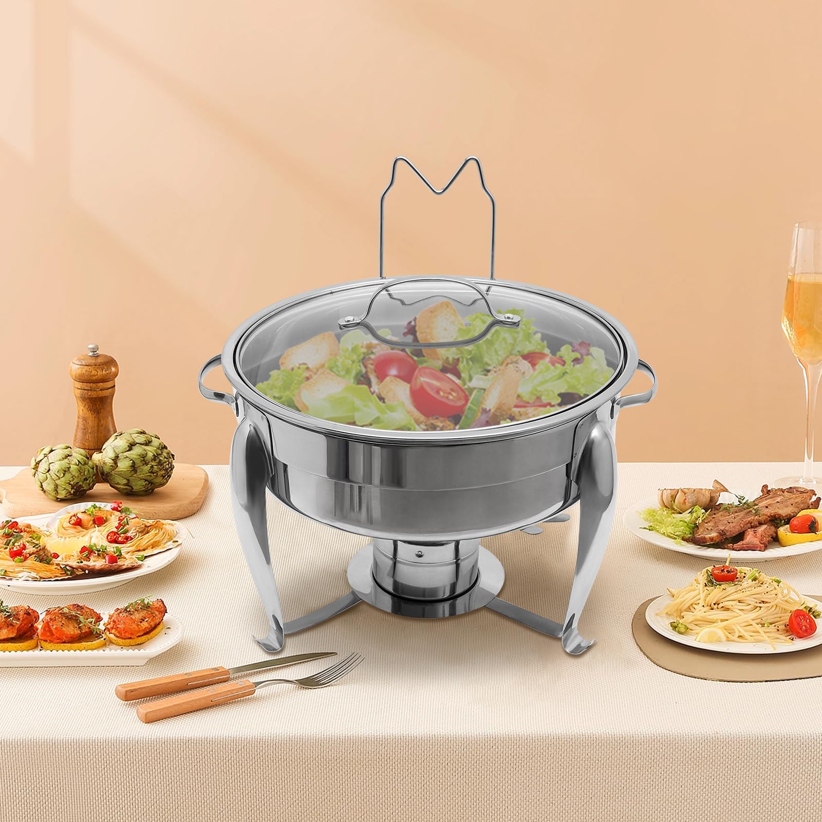 Contenitore per alimenti in acciaio inox, rotondo Chafing Dish, isolante alimentare, contenitore per buffet, per chafing dishes, per catering, buffet e feste (6 l)