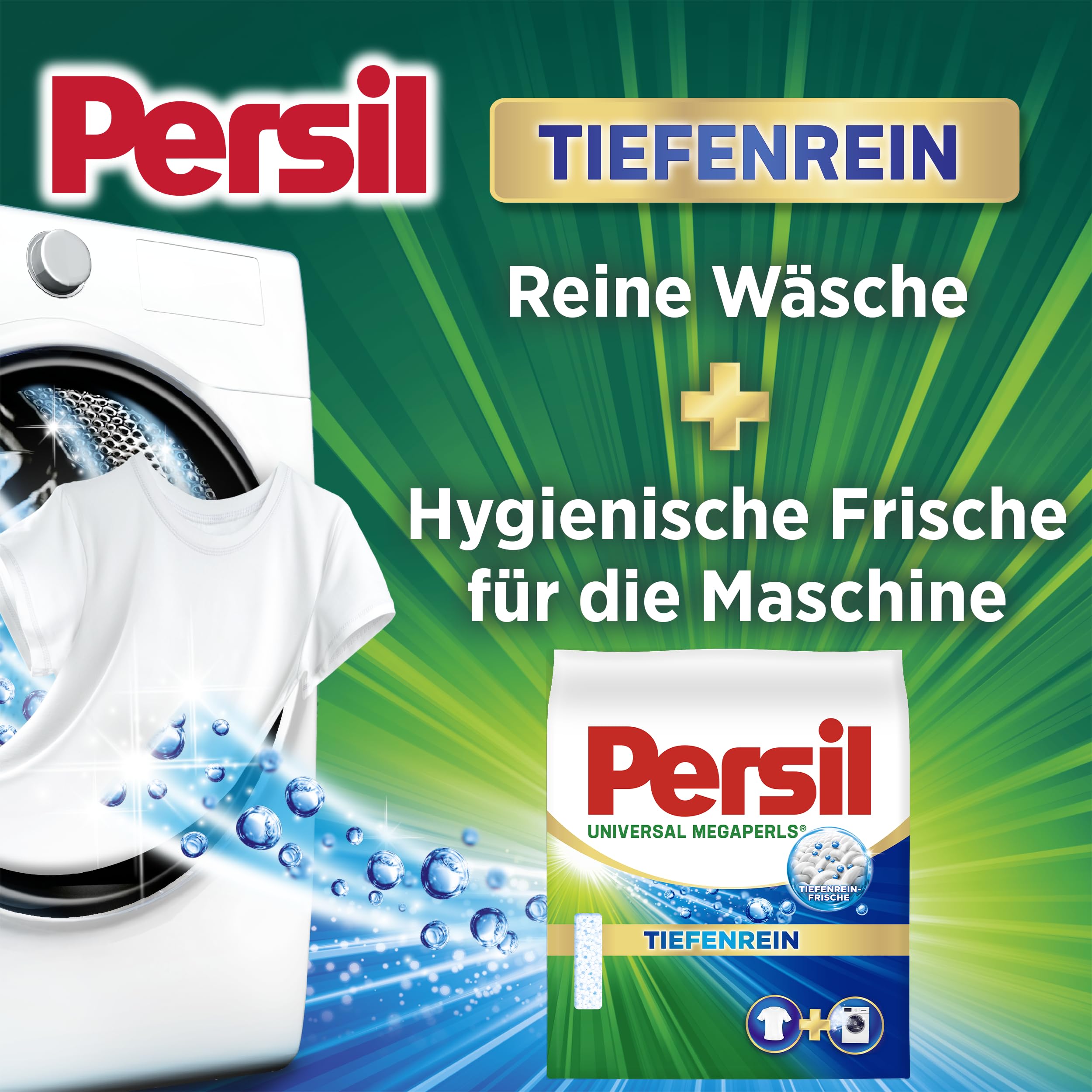 Persil Universal Megaperls (5 x 16 Waschladungen), Vollwaschmittel mit Tiefenrein Technologie, Waschmittel für reine Wäsche & hygienische Frische für die Maschine, 20 °C bis 95 °C