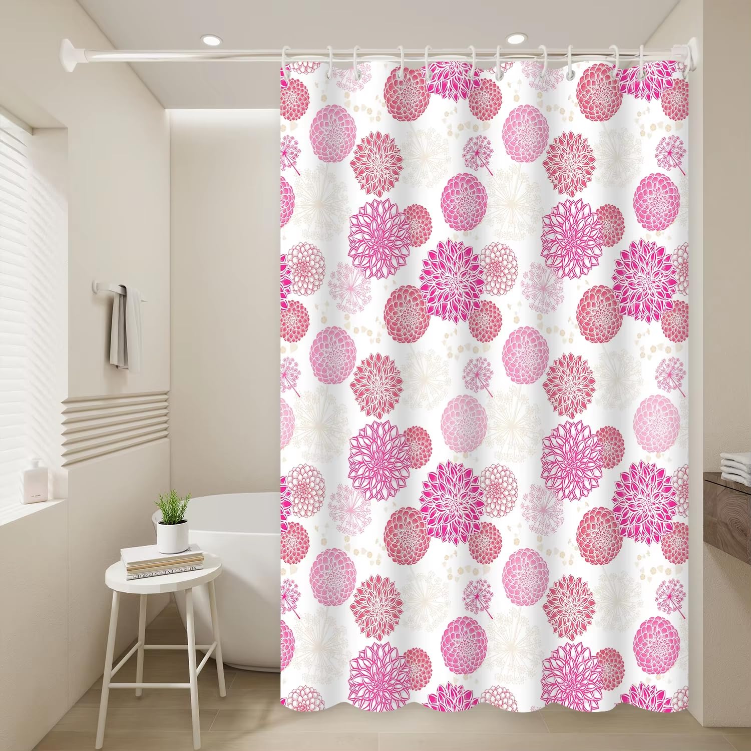 GFRYIIO Dazzling Flowers Floral Shower Curtain Polyester fabric Waterproof Mildew Resistan With Hooks Machine Washable for Home & Hotel Bathrooms 90x180cm/35x71in(WxH)
