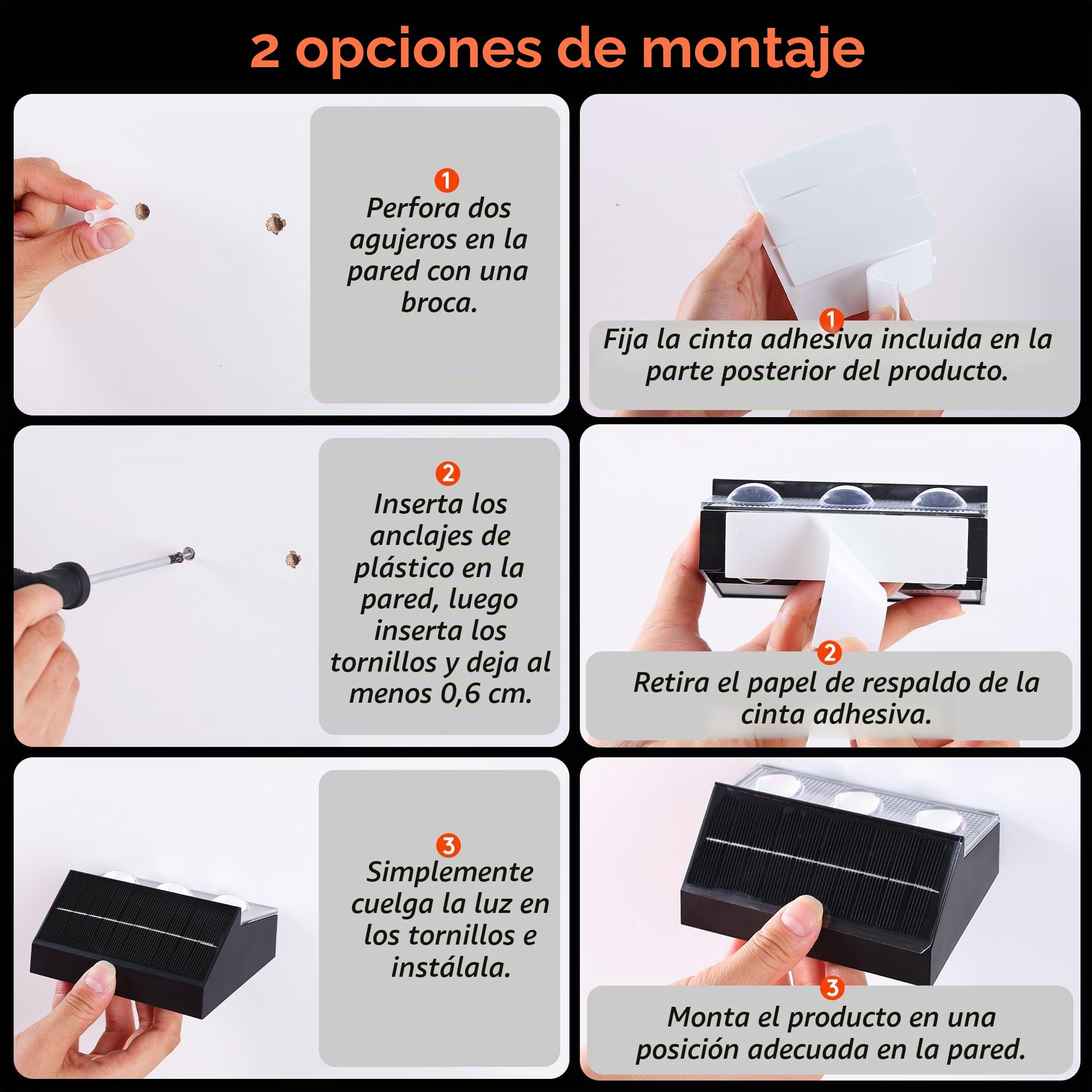 Quntis Luz Solar Exterior Pared 8 Piezas Blanco Cálido y RGB 12 Modos | 30H Autonomía, Aplique Solar Pared Exterior Impermeable IP44, Lámpara Solar para Jardín Valla Terraza Fachada